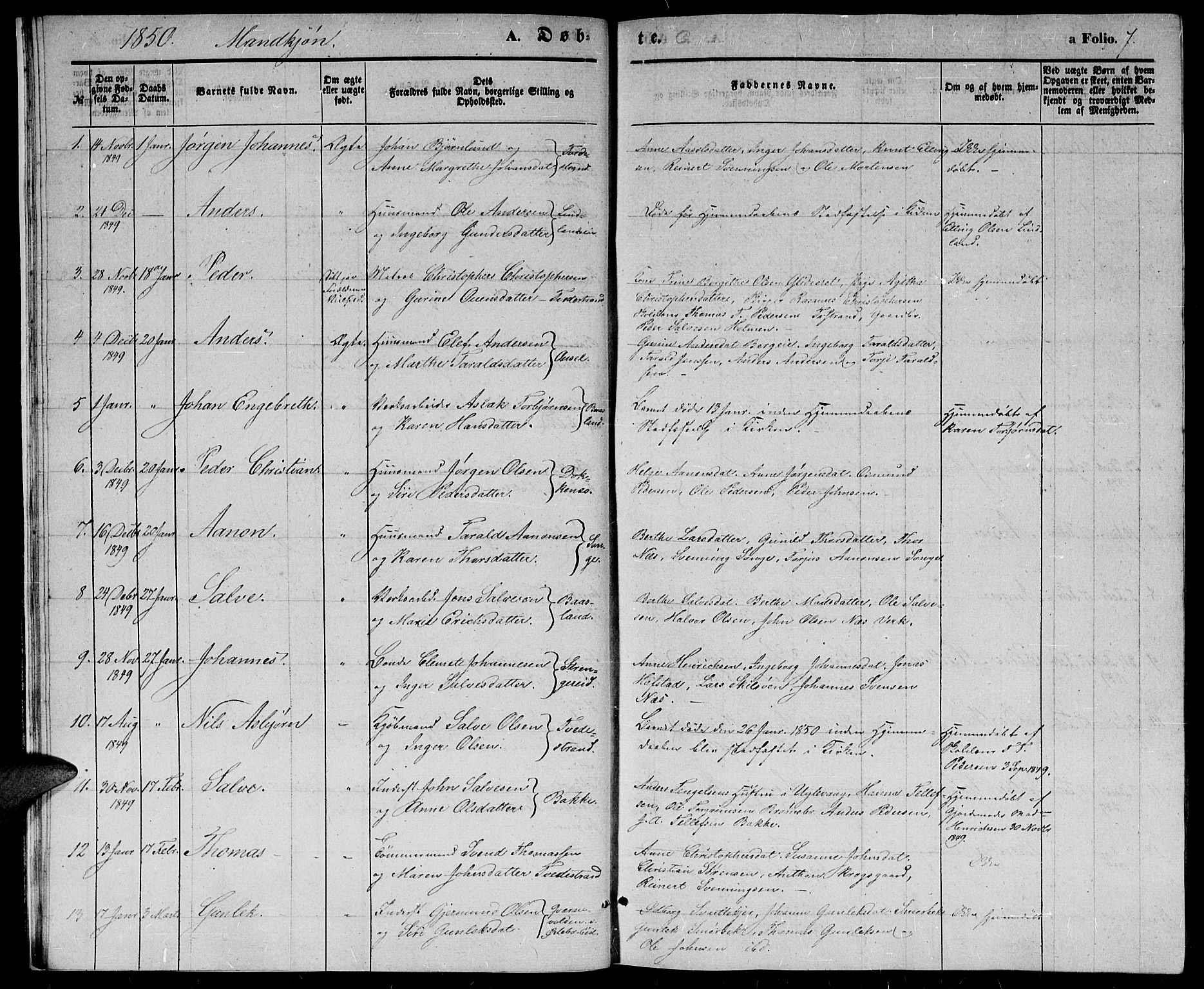 Holt sokneprestkontor, AV/SAK-1111-0021/F/Fb/L0007: Parish register (copy) no. B 7, 1849-1858, p. 7