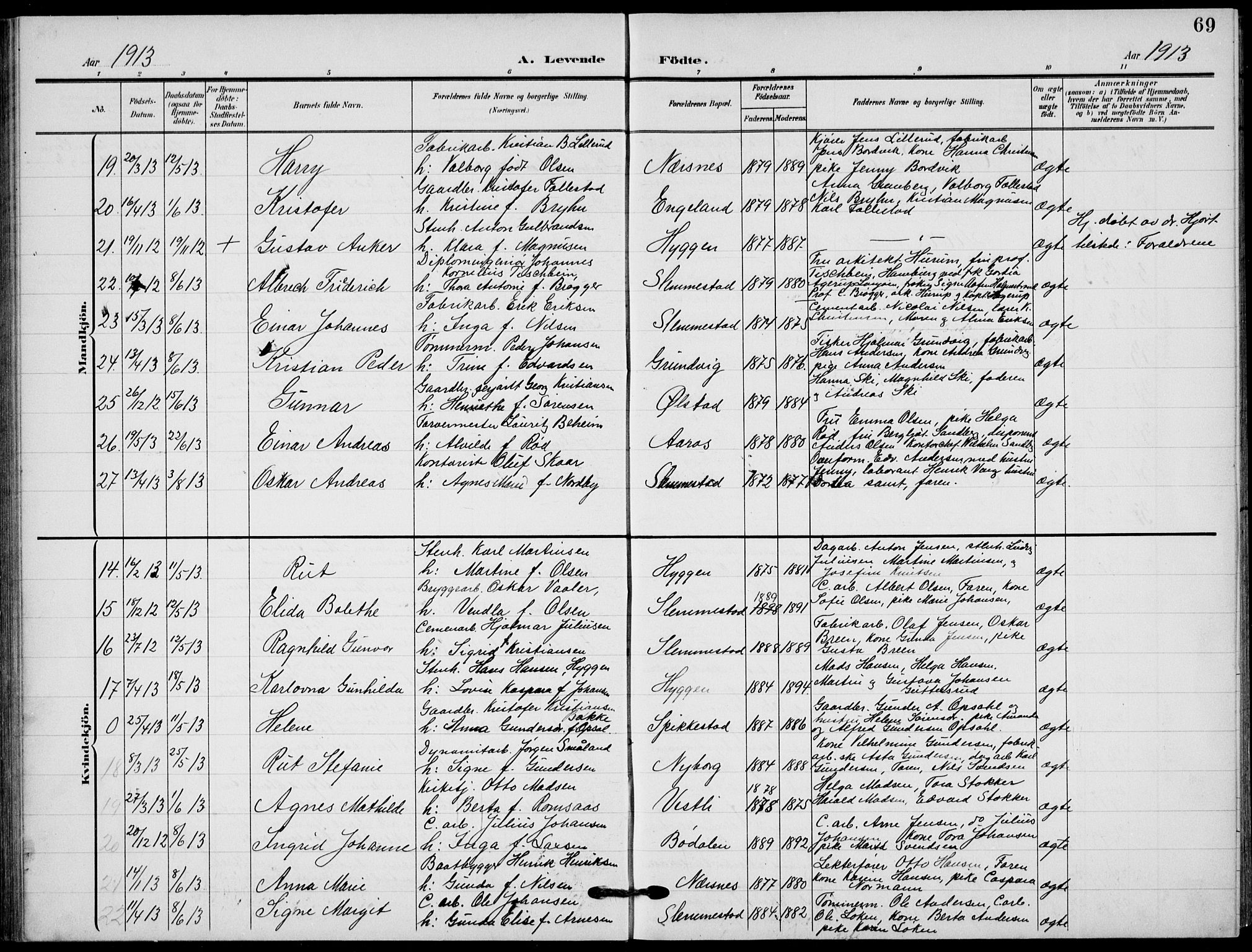 Røyken kirkebøker, AV/SAKO-A-241/G/Ga/L0005: Parish register (copy) no. 5, 1903-1918, p. 69