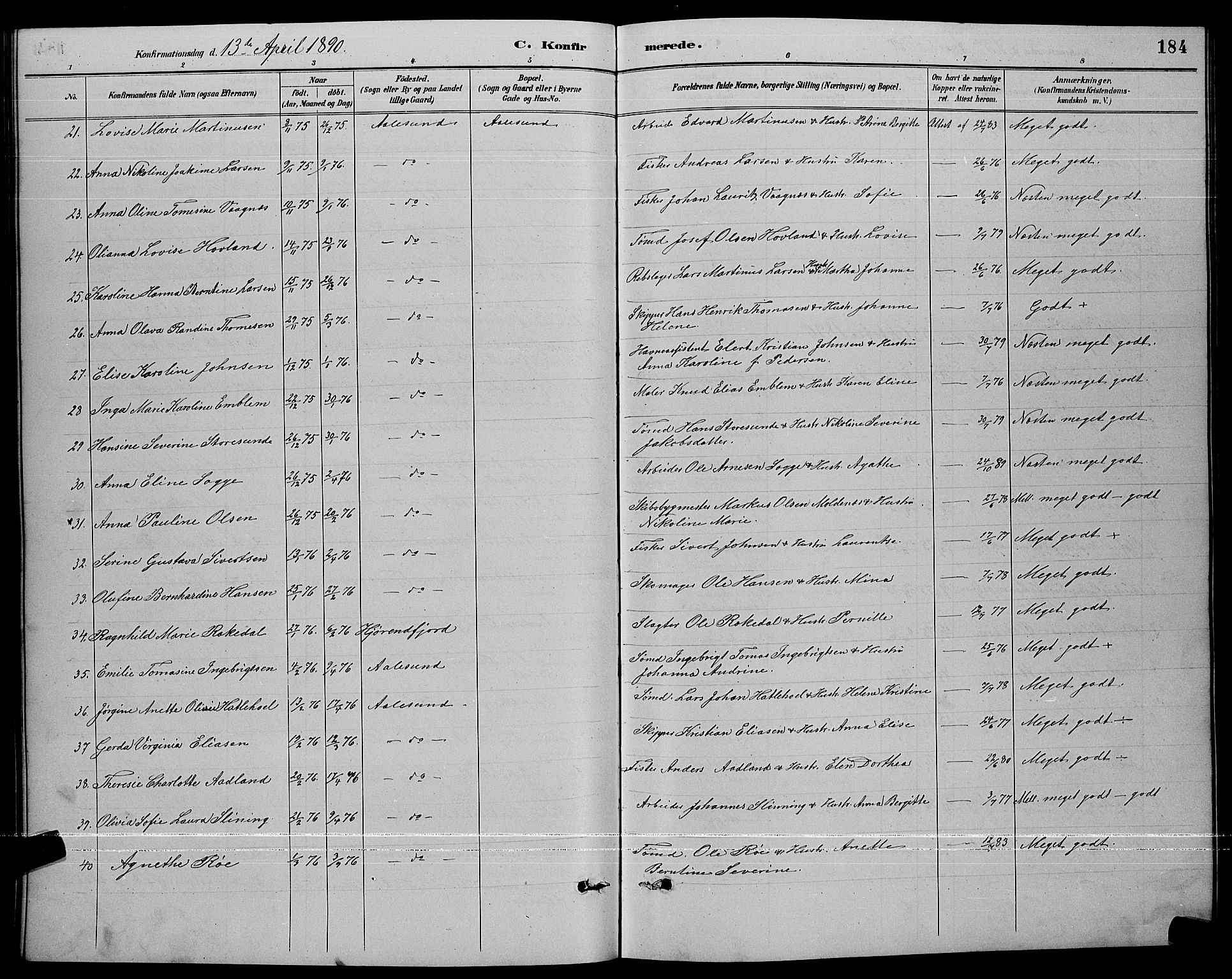 Ministerialprotokoller, klokkerbøker og fødselsregistre - Møre og Romsdal, AV/SAT-A-1454/529/L0467: Parish register (copy) no. 529C04, 1889-1897, p. 184