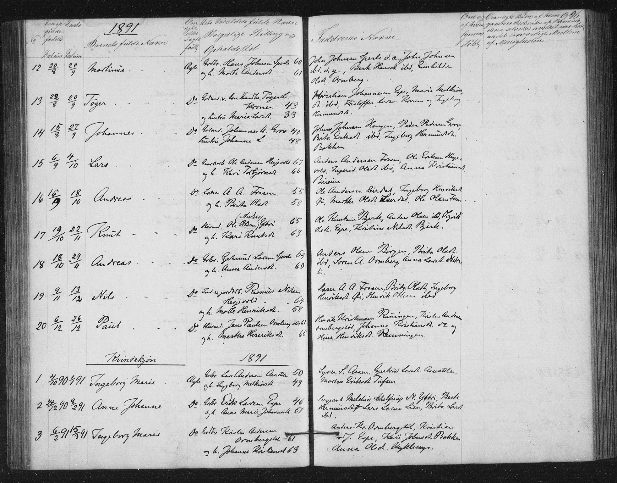 Jostedal sokneprestembete, AV/SAB-A-80601/H/Hab/Haba/L0001: Parish register (copy) no. A 1, 1861-1906, p. 96