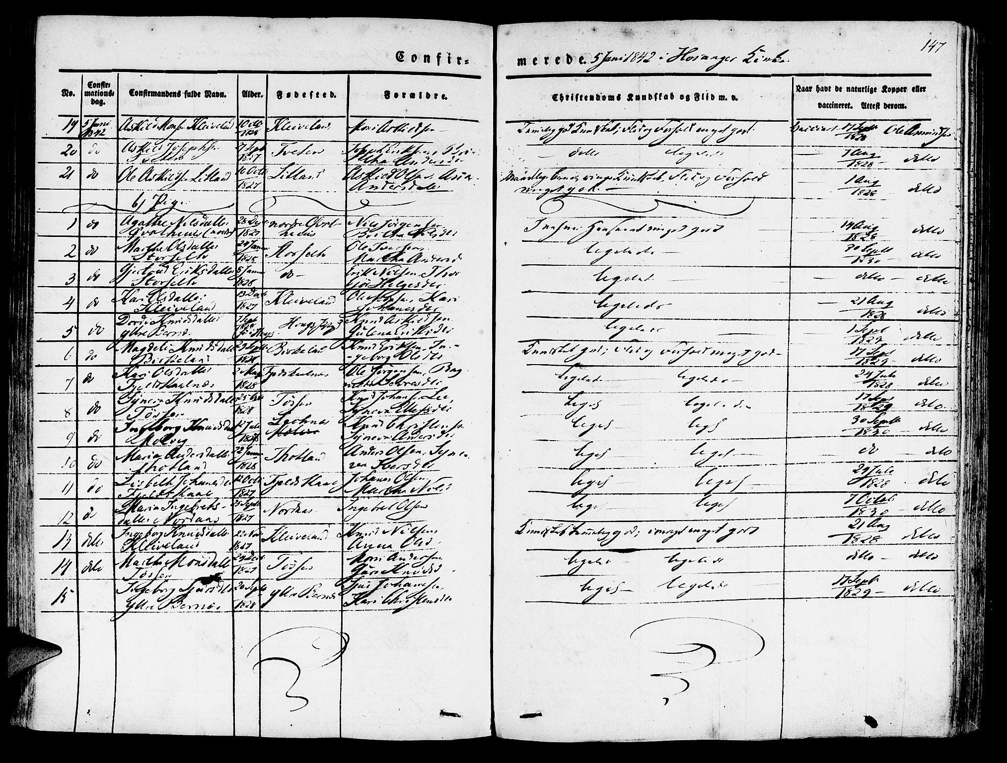 Hosanger sokneprestembete, AV/SAB-A-75801/H/Haa: Parish register (official) no. A 7, 1835-1848, p. 147