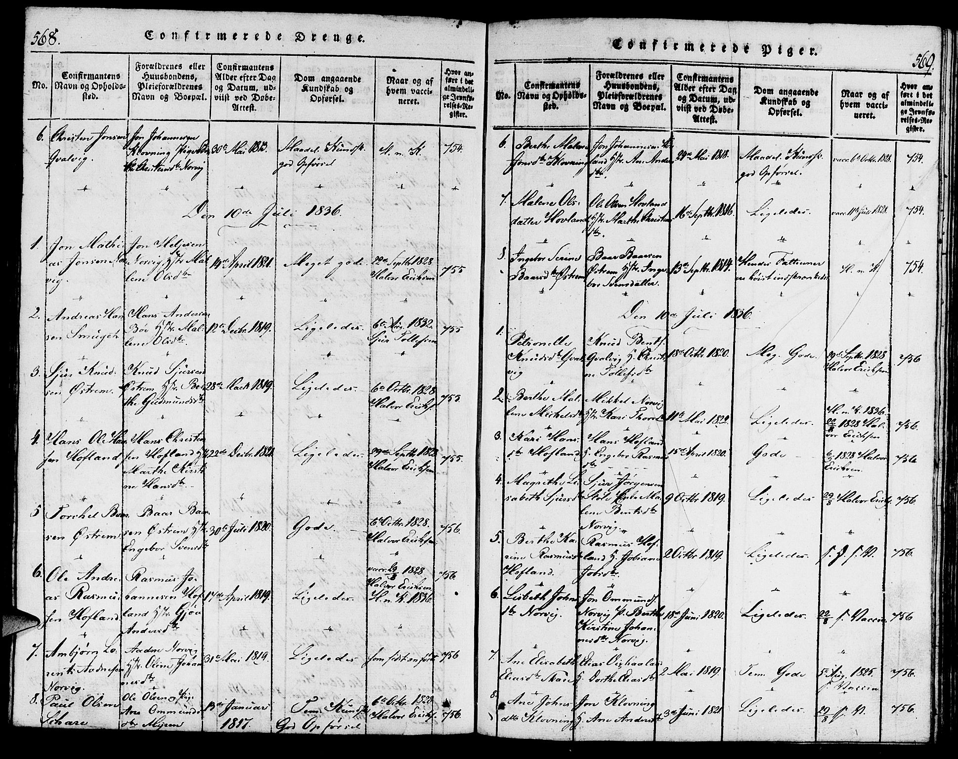 Torvastad sokneprestkontor, SAST/A -101857/H/Ha/Haa/L0003: Parish register (official) no. A 3 /2, 1817-1837, p. 568-569