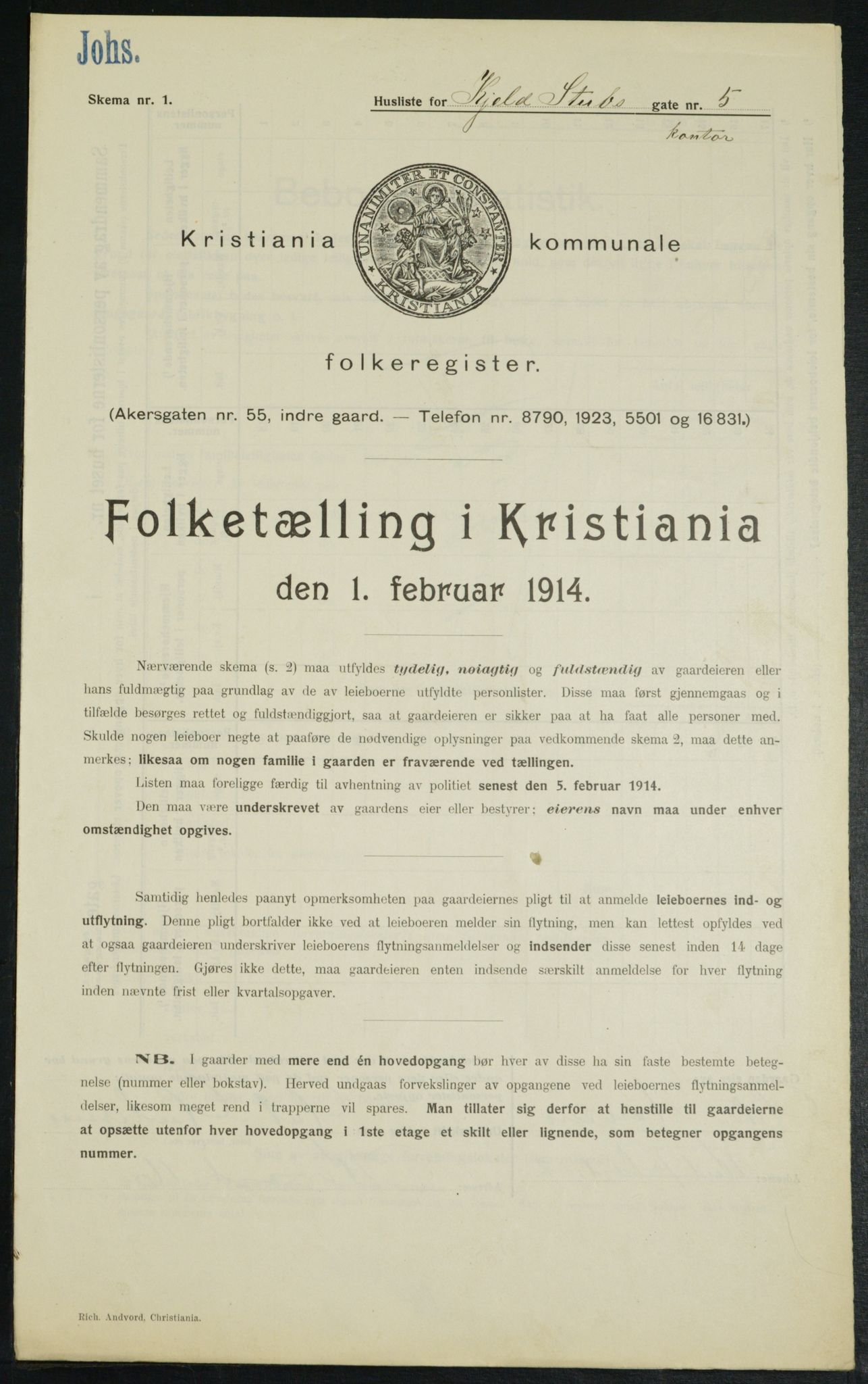 OBA, Municipal Census 1914 for Kristiania, 1914, p. 51447