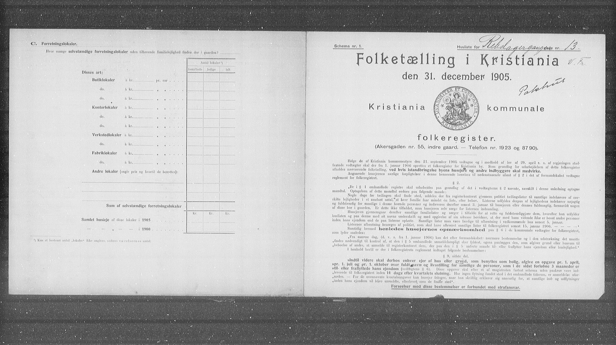 OBA, Municipal Census 1905 for Kristiania, 1905, p. 43344