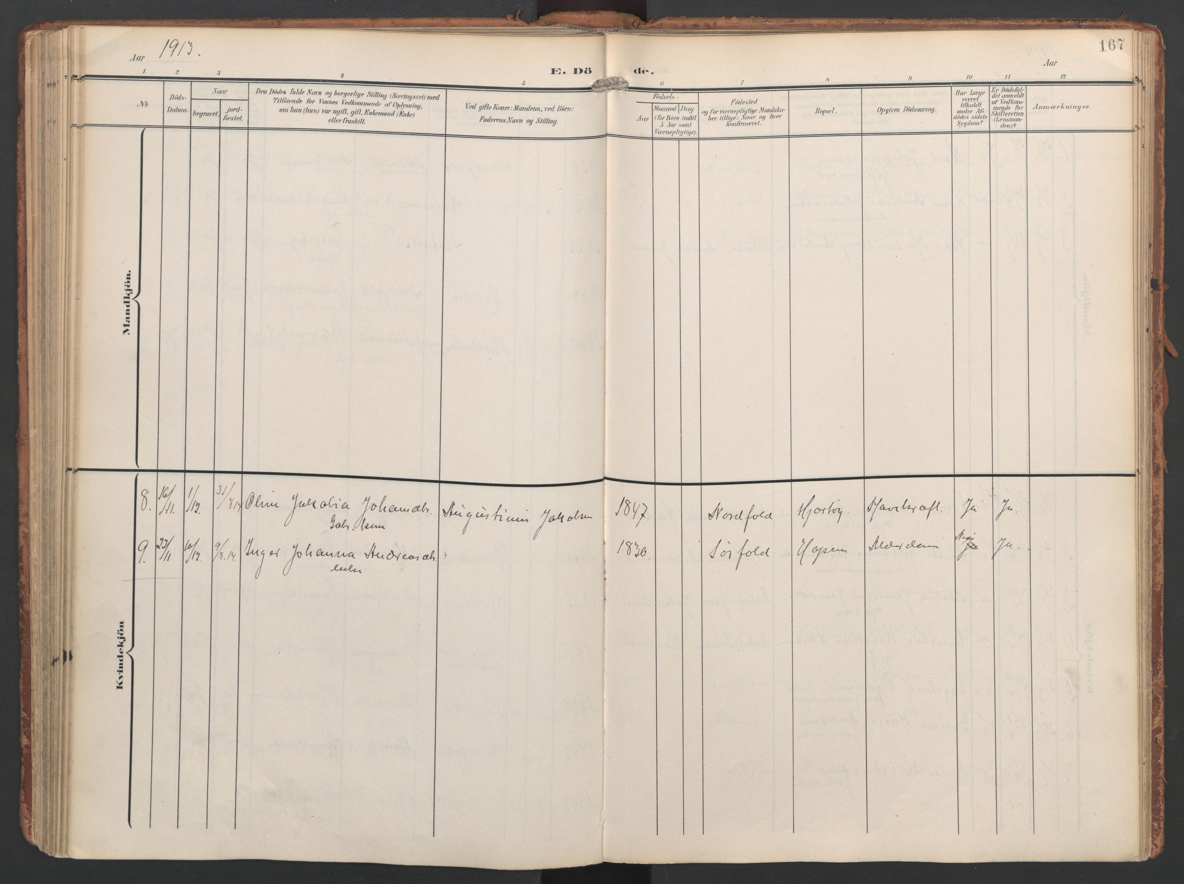 Ministerialprotokoller, klokkerbøker og fødselsregistre - Nordland, AV/SAT-A-1459/858/L0832: Parish register (official) no. 858A02, 1902-1915, p. 167
