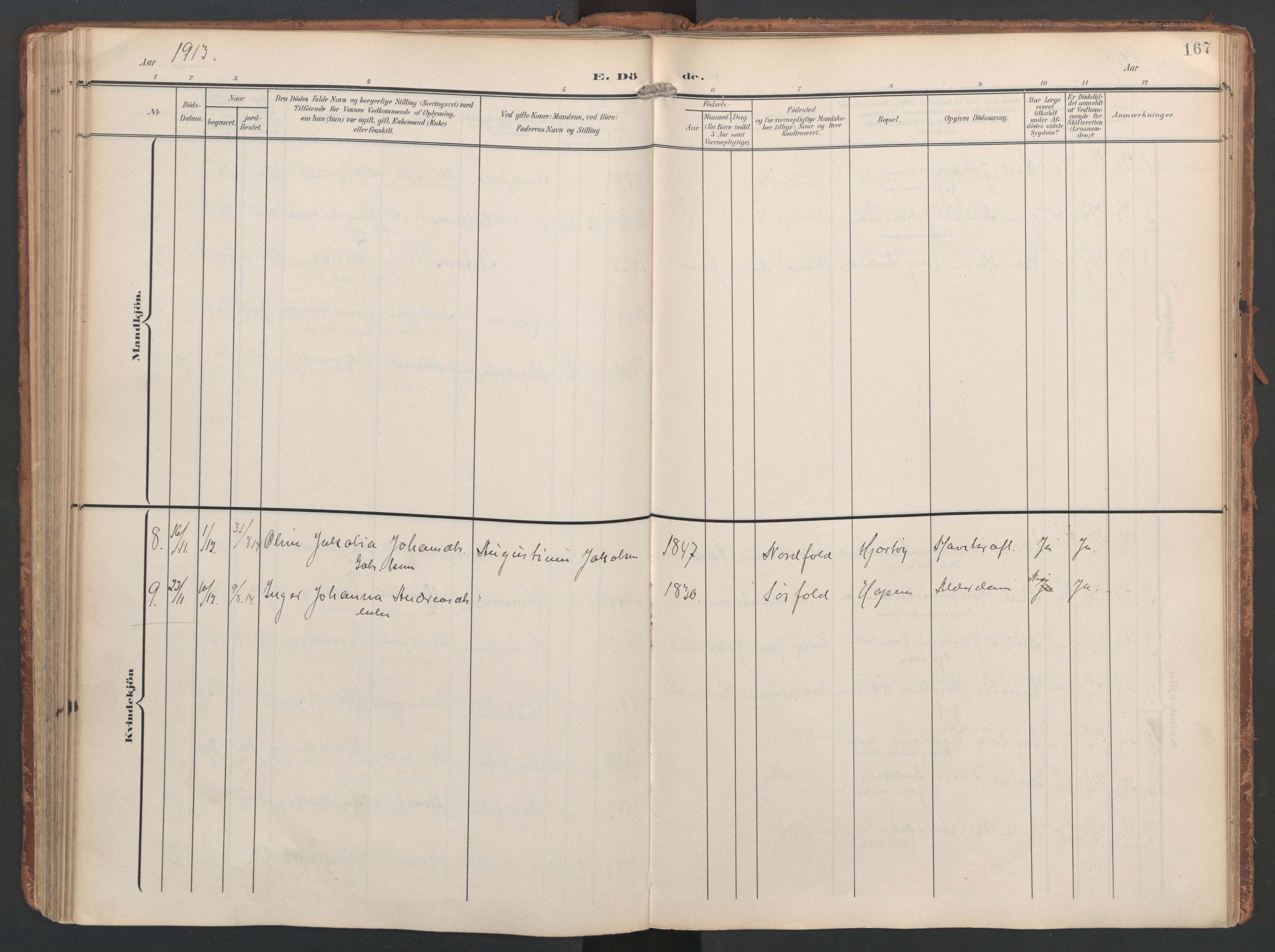 Ministerialprotokoller, klokkerbøker og fødselsregistre - Nordland, SAT/A-1459/858/L0832: Parish register (official) no. 858A02, 1902-1915, p. 167