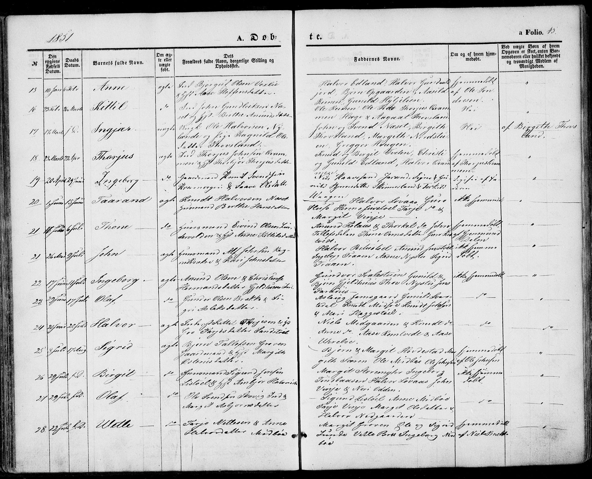 Vinje kirkebøker, SAKO/A-312/F/Fa/L0004: Parish register (official) no. I 4, 1843-1869, p. 45