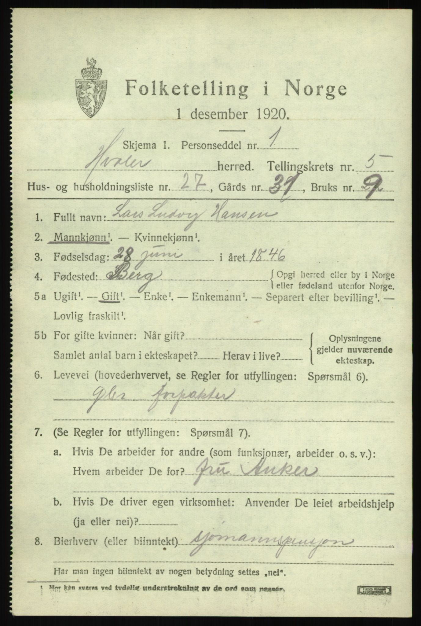 SAO, 1920 census for Hvaler, 1920, p. 5368