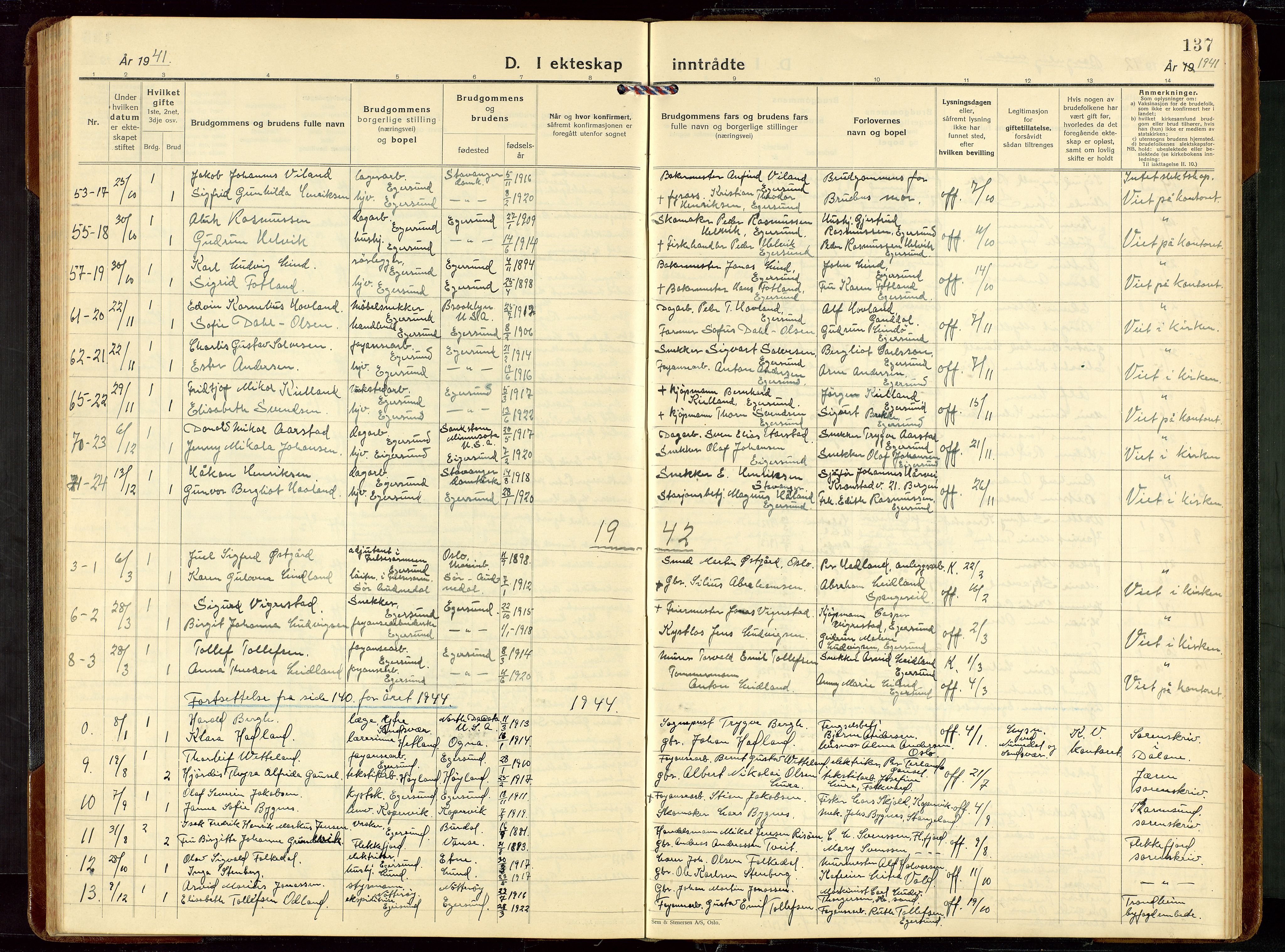 Eigersund sokneprestkontor, SAST/A-101807/S09/L0014: Parish register (copy) no. B 14, 1931-1949, p. 137