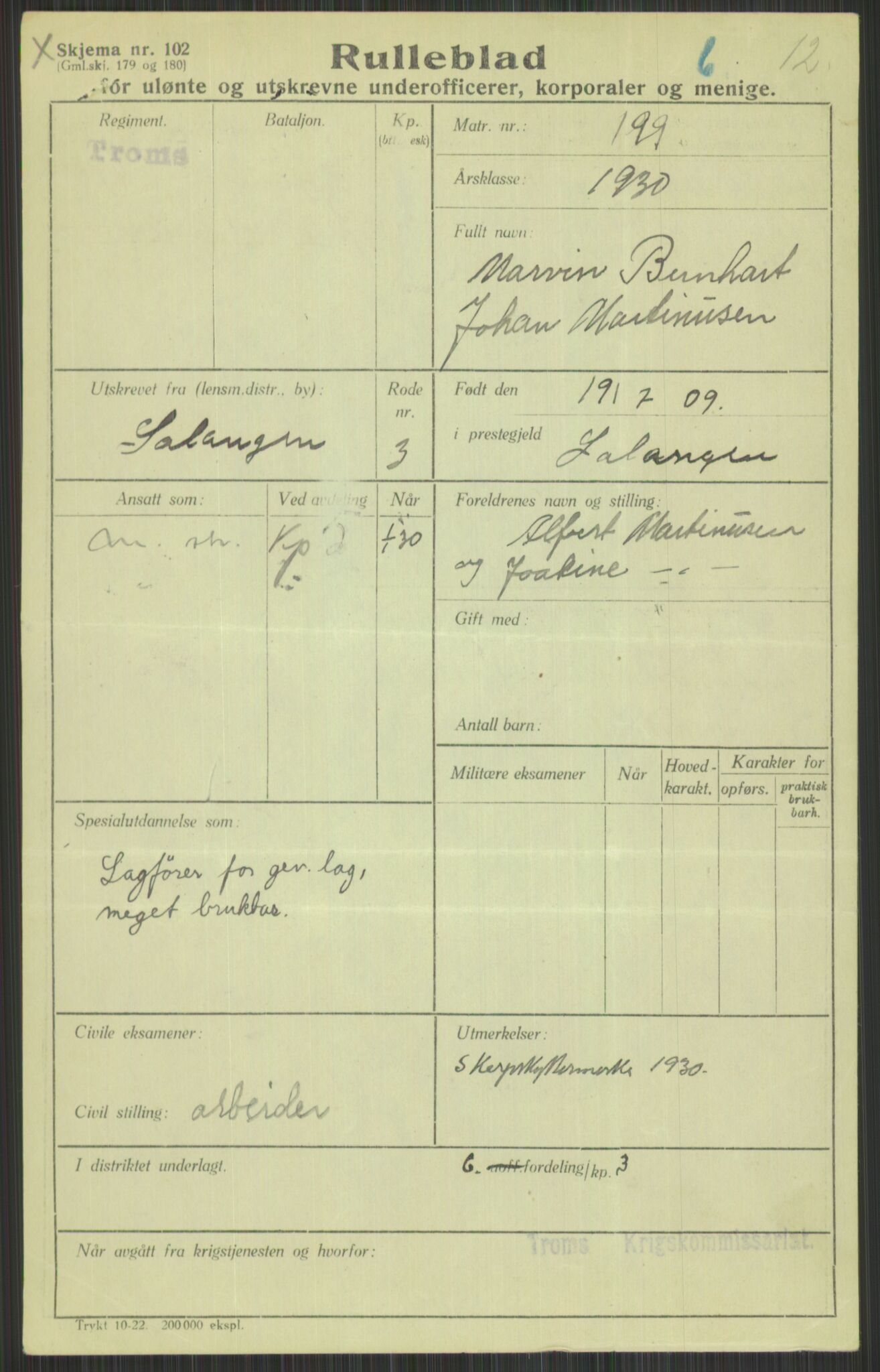 Forsvaret, Troms infanteriregiment nr. 16, AV/RA-RAFA-3146/P/Pa/L0014: Rulleblad for regimentets menige mannskaper, årsklasse 1930, 1930, p. 615