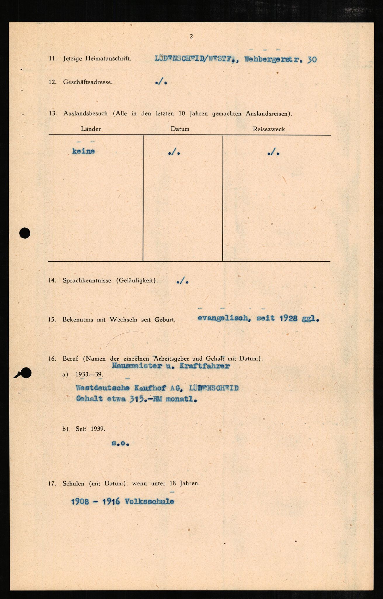 Forsvaret, Forsvarets overkommando II, AV/RA-RAFA-3915/D/Db/L0004: CI Questionaires. Tyske okkupasjonsstyrker i Norge. Tyskere., 1945-1946, p. 339