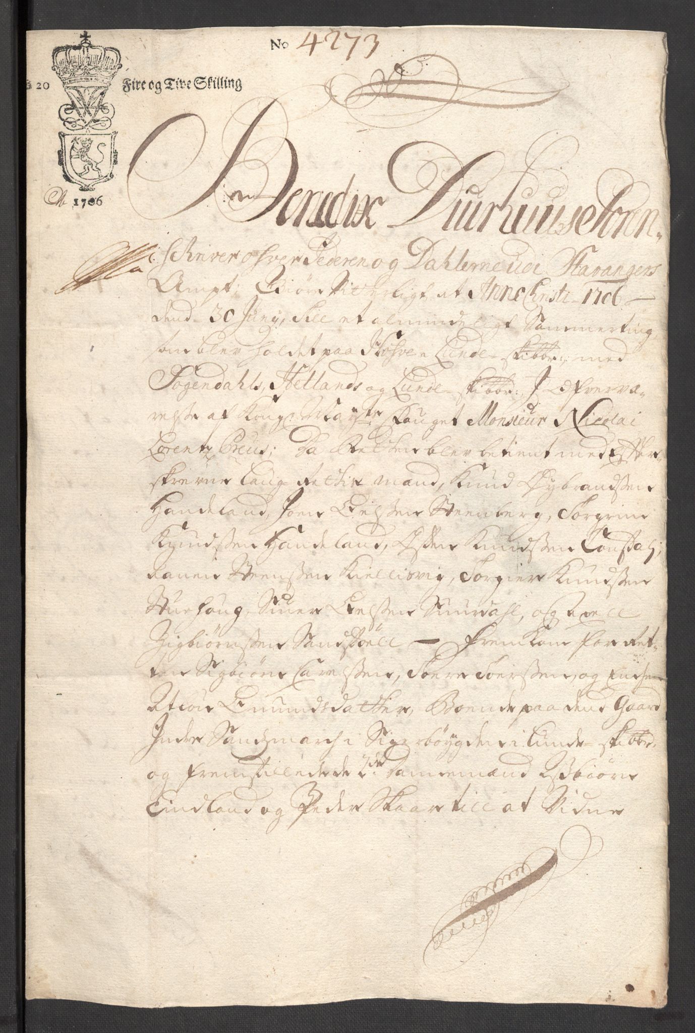 Rentekammeret inntil 1814, Reviderte regnskaper, Fogderegnskap, RA/EA-4092/R46/L2733: Fogderegnskap Jæren og Dalane, 1705-1708, p. 194