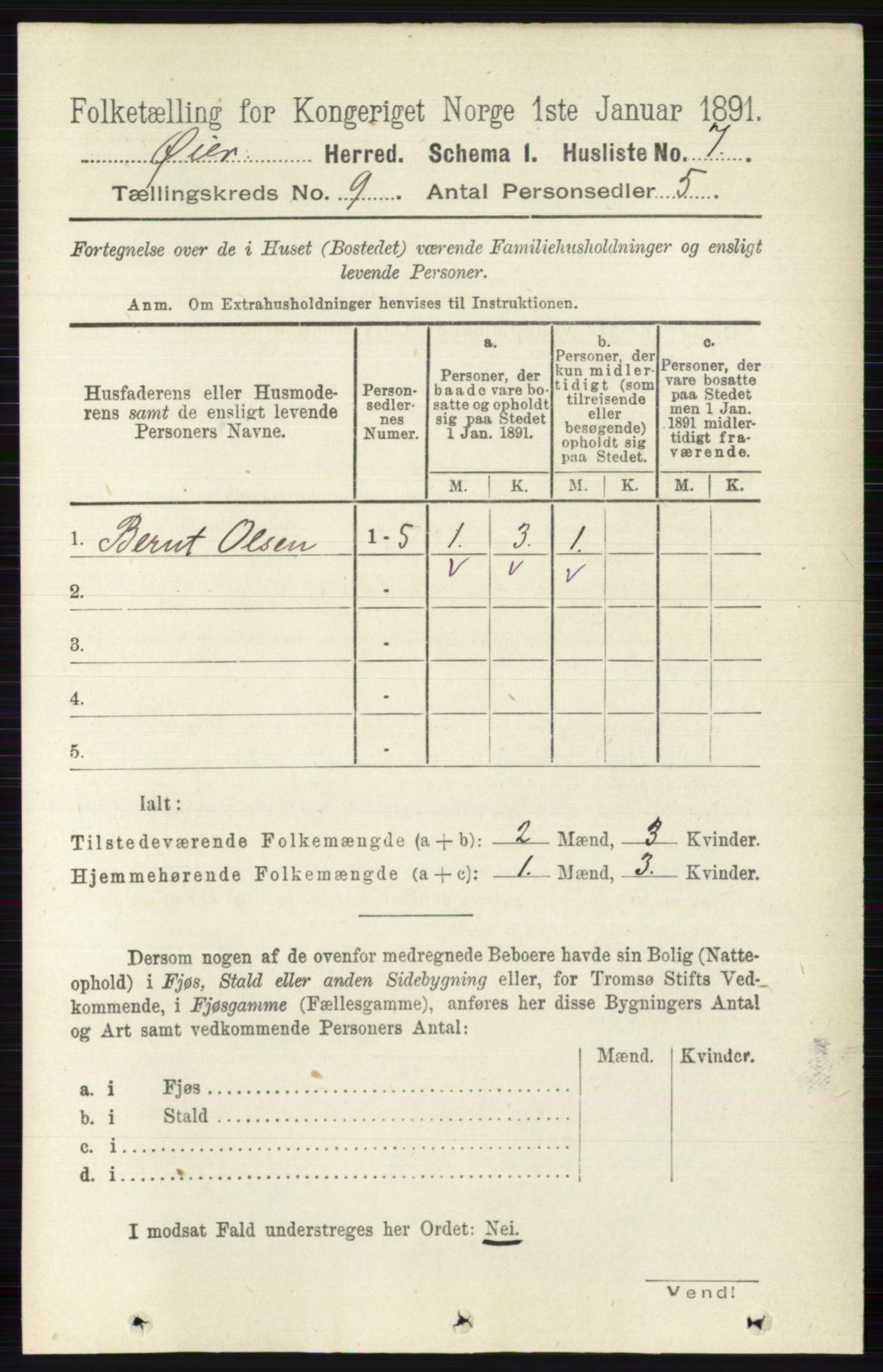 RA, 1891 census for 0521 Øyer, 1891, p. 3090