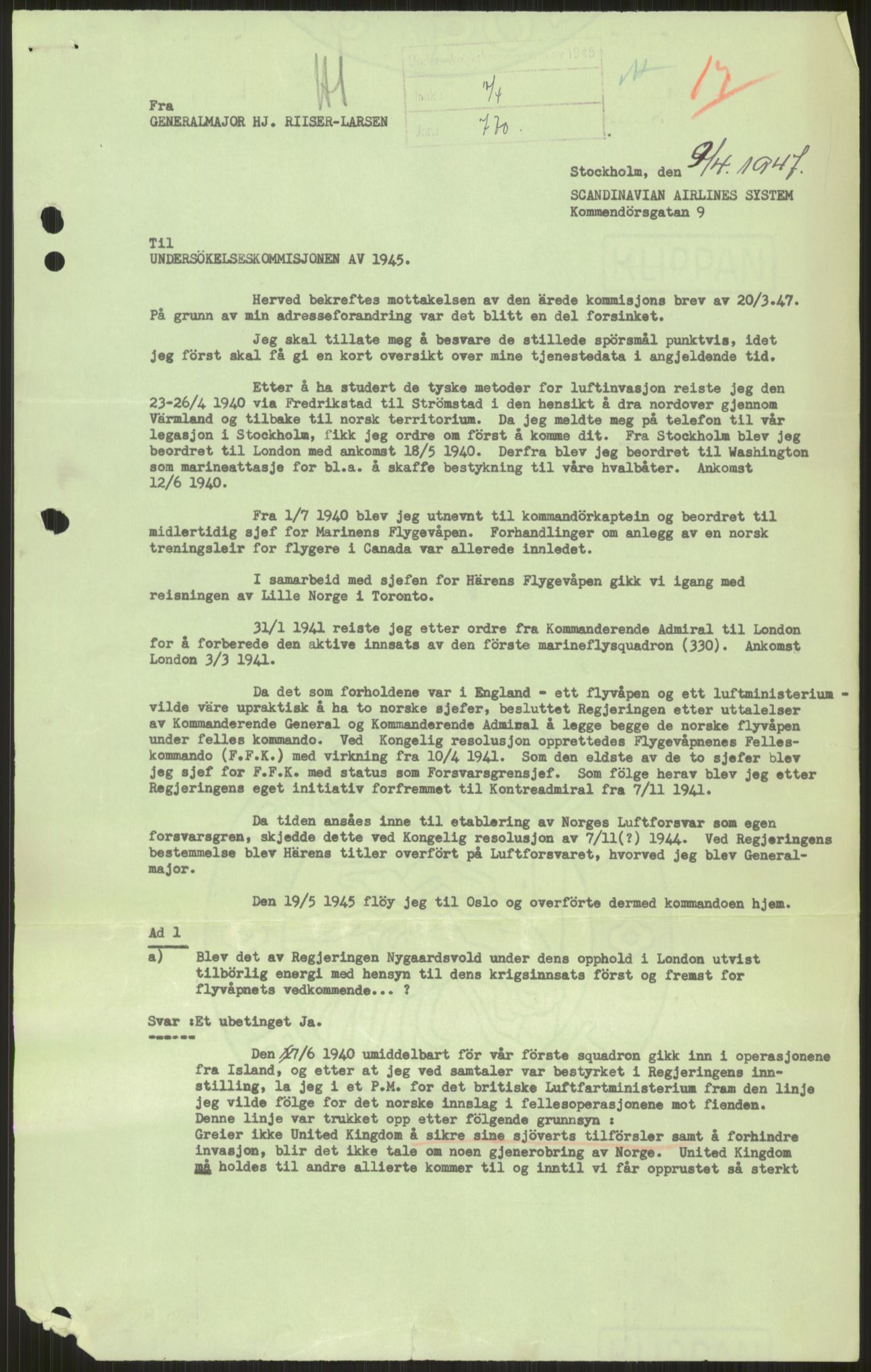 Undersøkelseskommisjonen av 1945, AV/RA-S-1566/D/Db/L0023: Regjeringskonferanse - Riksrådsforhandlingene, 1945-1947, p. 227