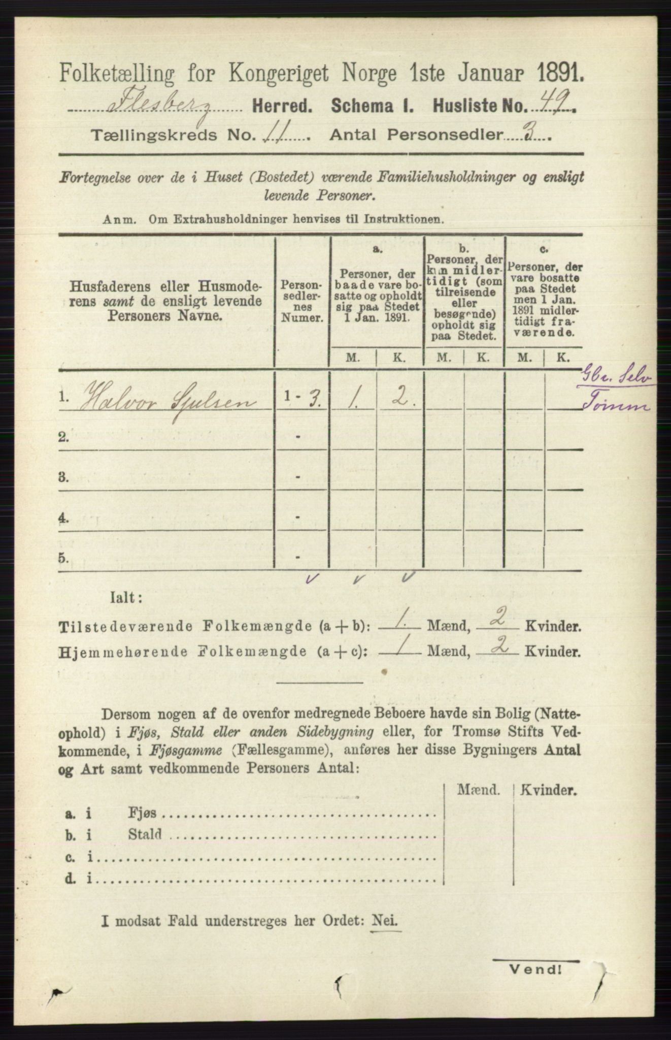 RA, 1891 census for 0631 Flesberg, 1891, p. 1767