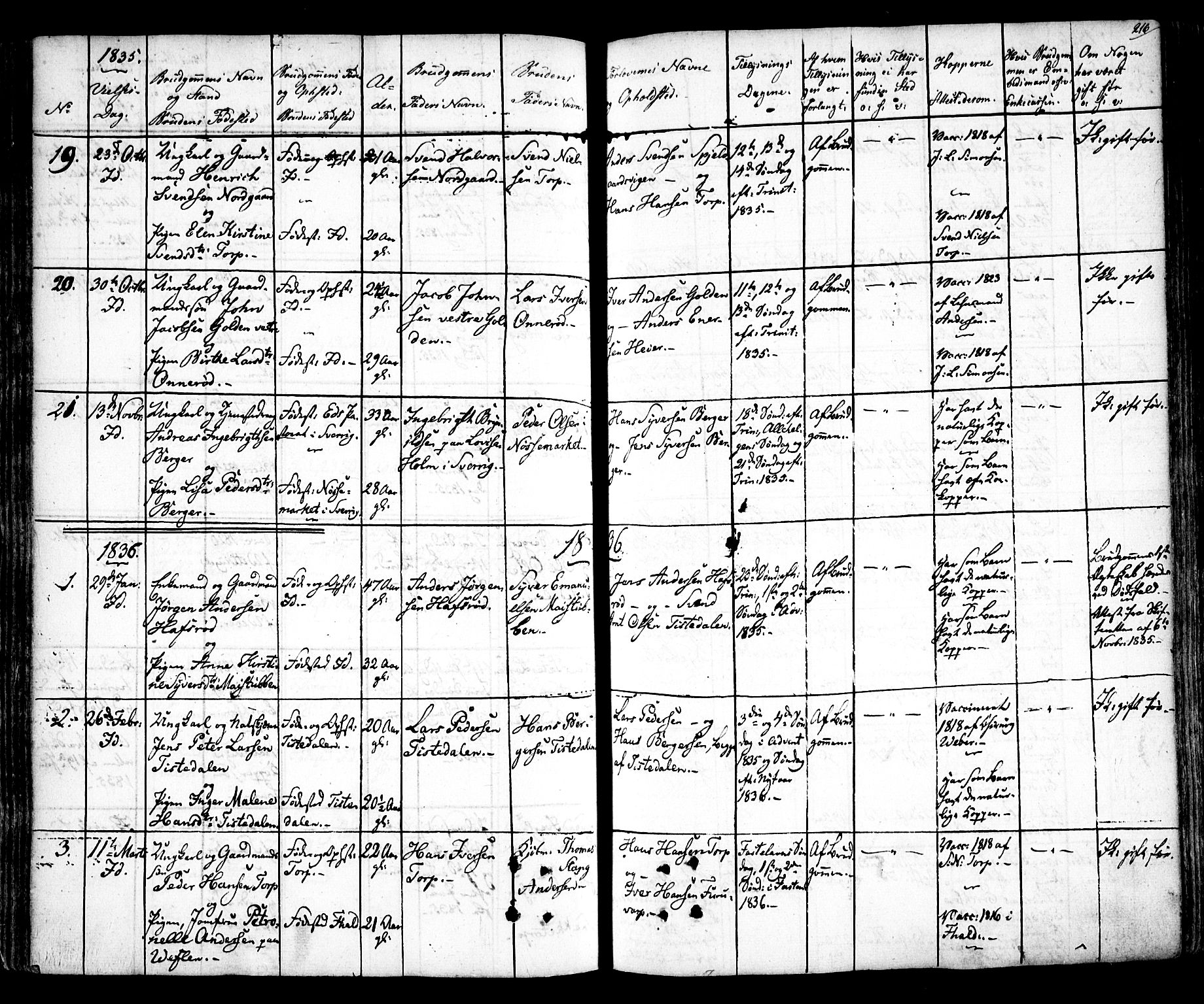 Idd prestekontor Kirkebøker, AV/SAO-A-10911/F/Fc/L0003: Parish register (official) no. III 3, 1832-1847, p. 216