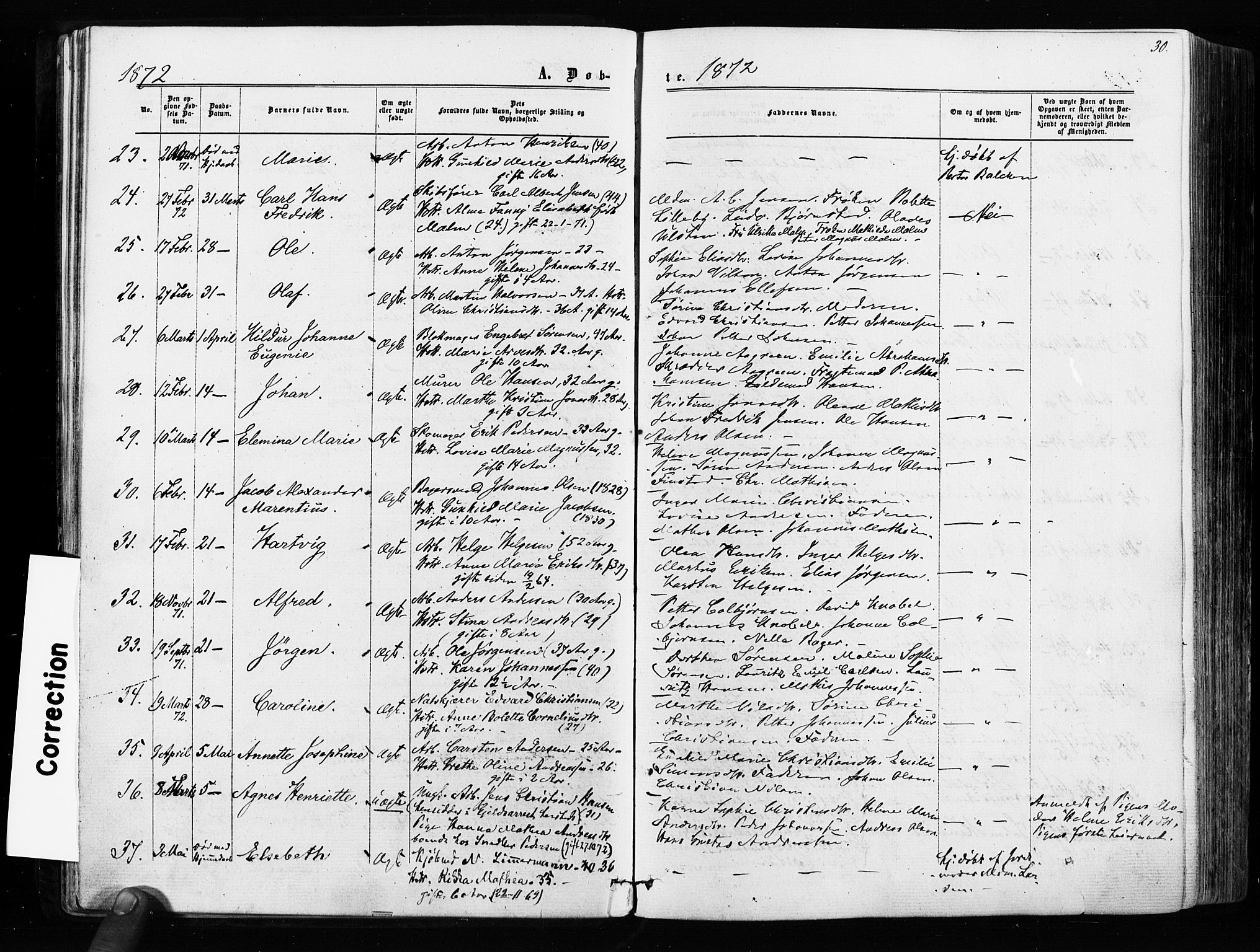 Sarpsborg prestekontor Kirkebøker, AV/SAO-A-2006/F/Fa/L0002: Parish register (official) no. 2, 1869-1877, p. 30