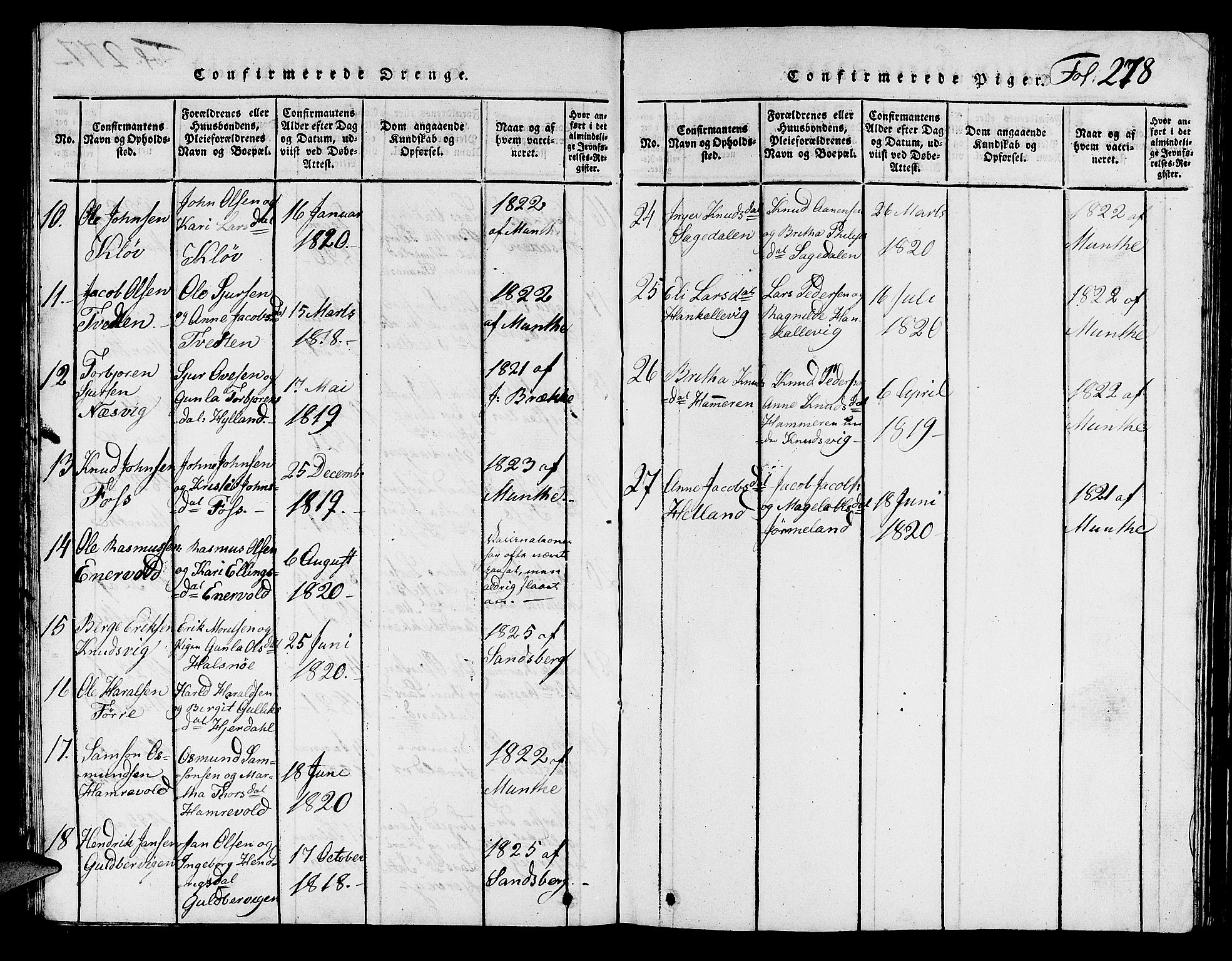 Hjelmeland sokneprestkontor, SAST/A-101843/01/V/L0001: Parish register (copy) no. B 1, 1816-1841, p. 278