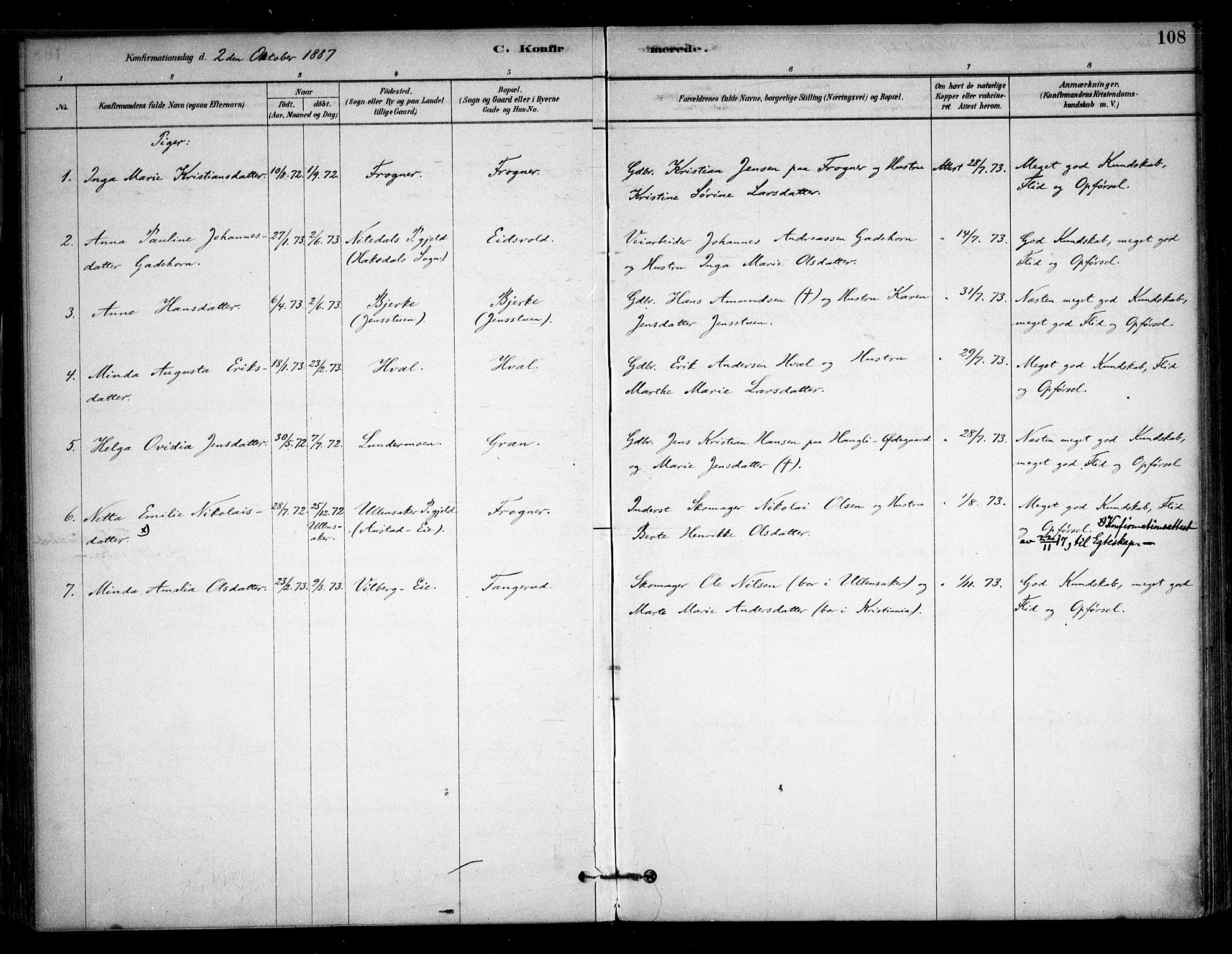 Sørum prestekontor Kirkebøker, SAO/A-10303/F/Fb/L0001: Parish register (official) no. II 1, 1878-1915, p. 108