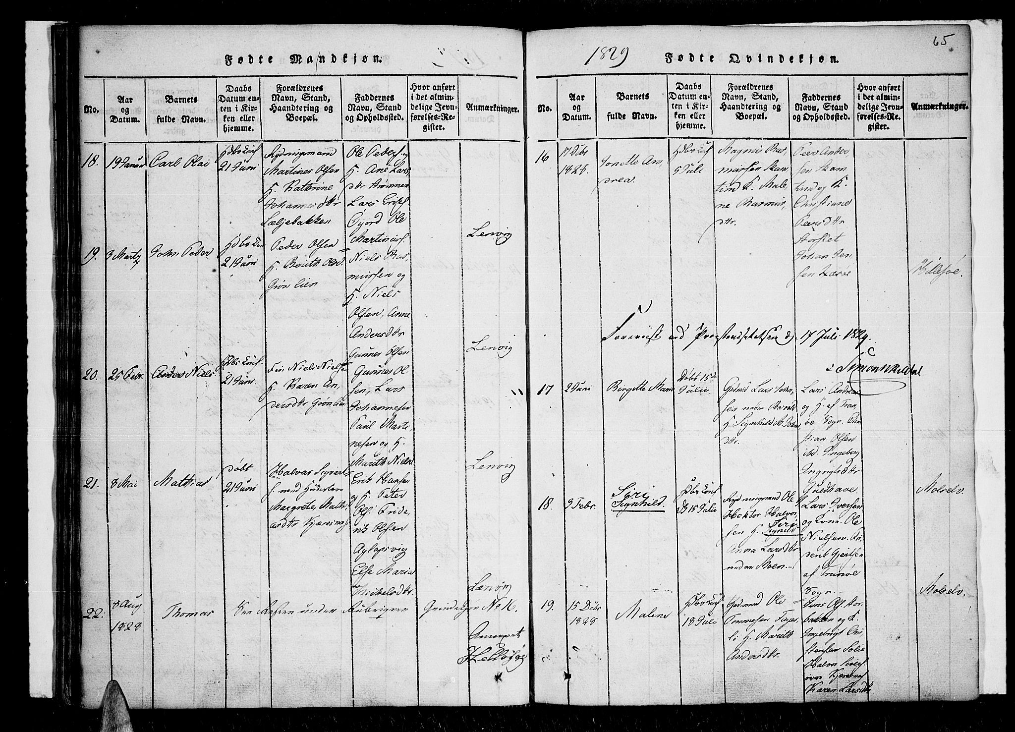 Lenvik sokneprestembete, SATØ/S-1310/H/Ha/Haa/L0003kirke: Parish register (official) no. 3, 1820-1831, p. 65