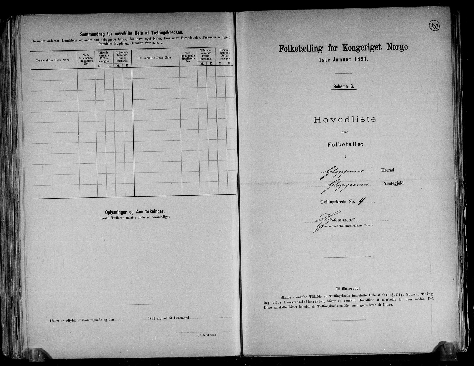 RA, 1891 census for 1445 Gloppen, 1891, p. 15