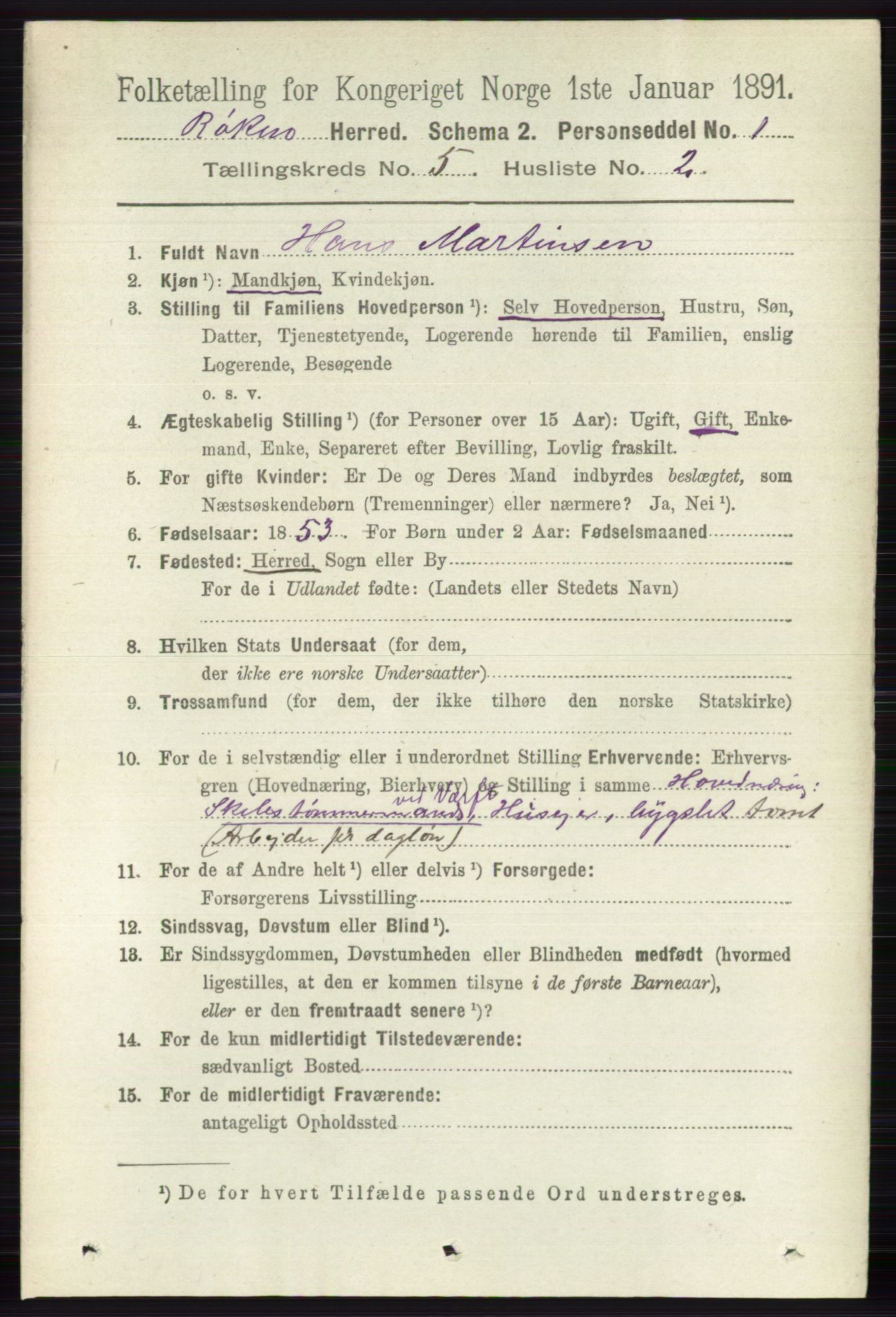 RA, 1891 census for 0627 Røyken, 1891, p. 2894