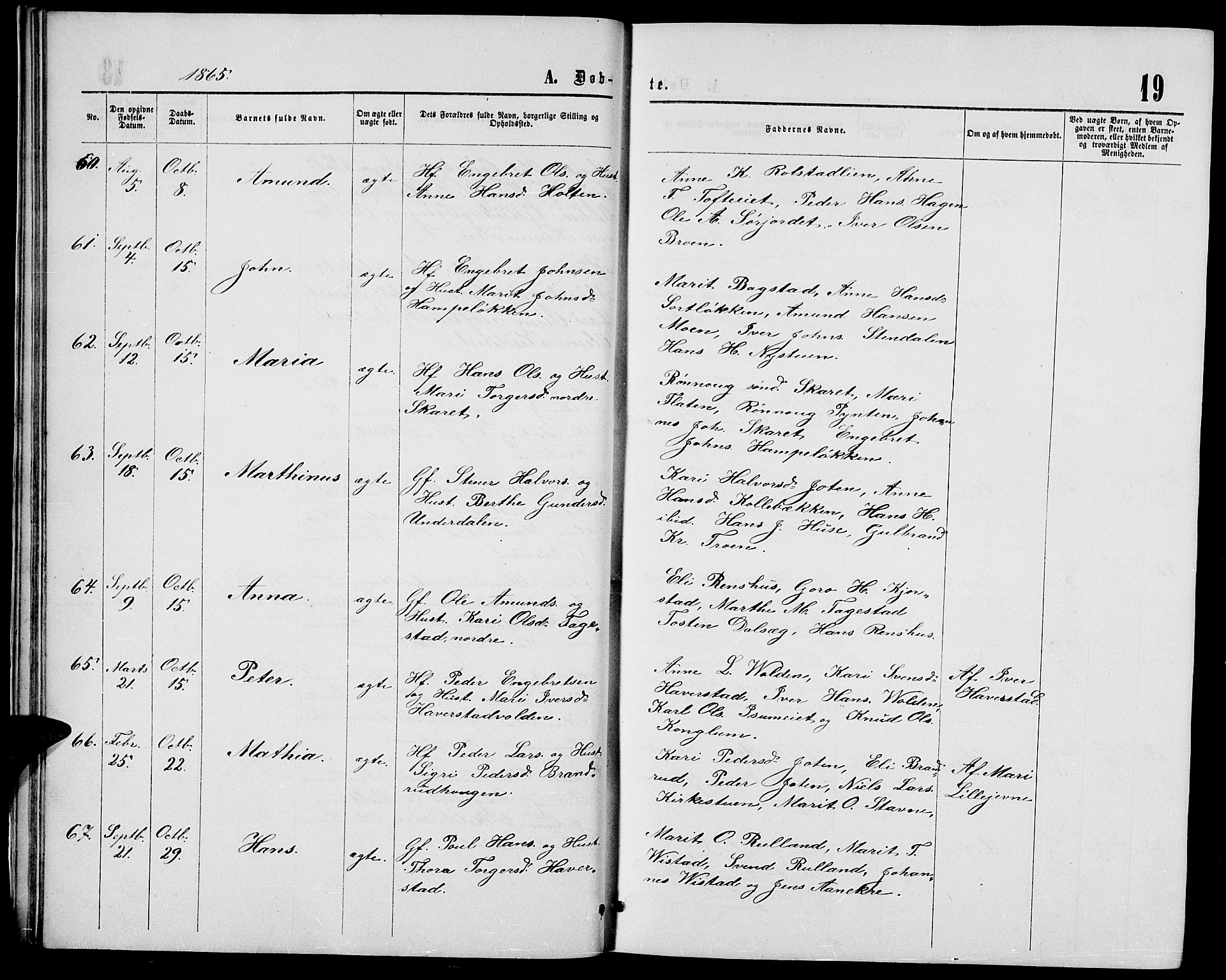 Sør-Fron prestekontor, AV/SAH-PREST-010/H/Ha/Hab/L0002: Parish register (copy) no. 2, 1864-1883, p. 19