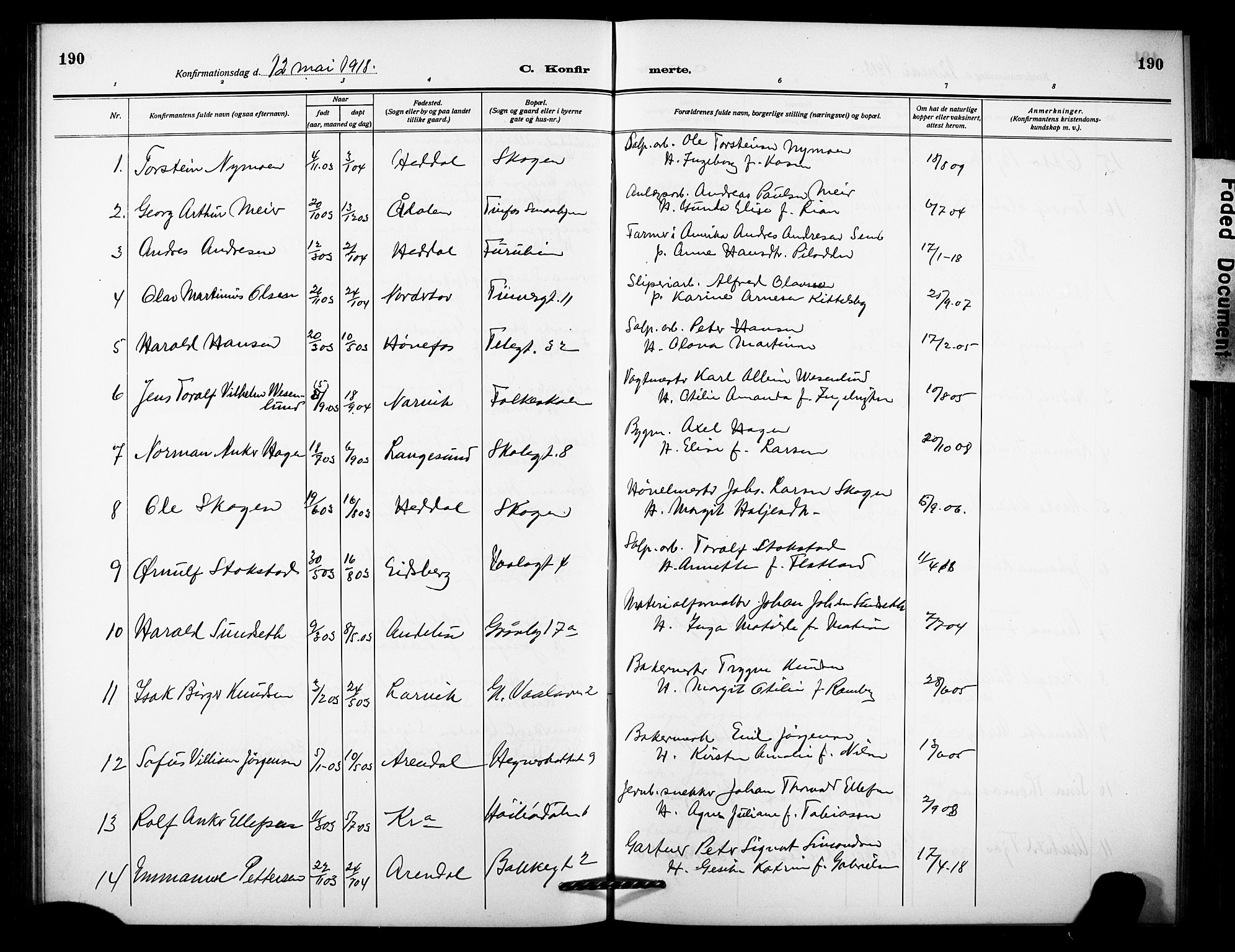 Notodden kirkebøker, SAKO/A-290/G/Ga/L0001: Parish register (copy) no. 1, 1912-1923, p. 190