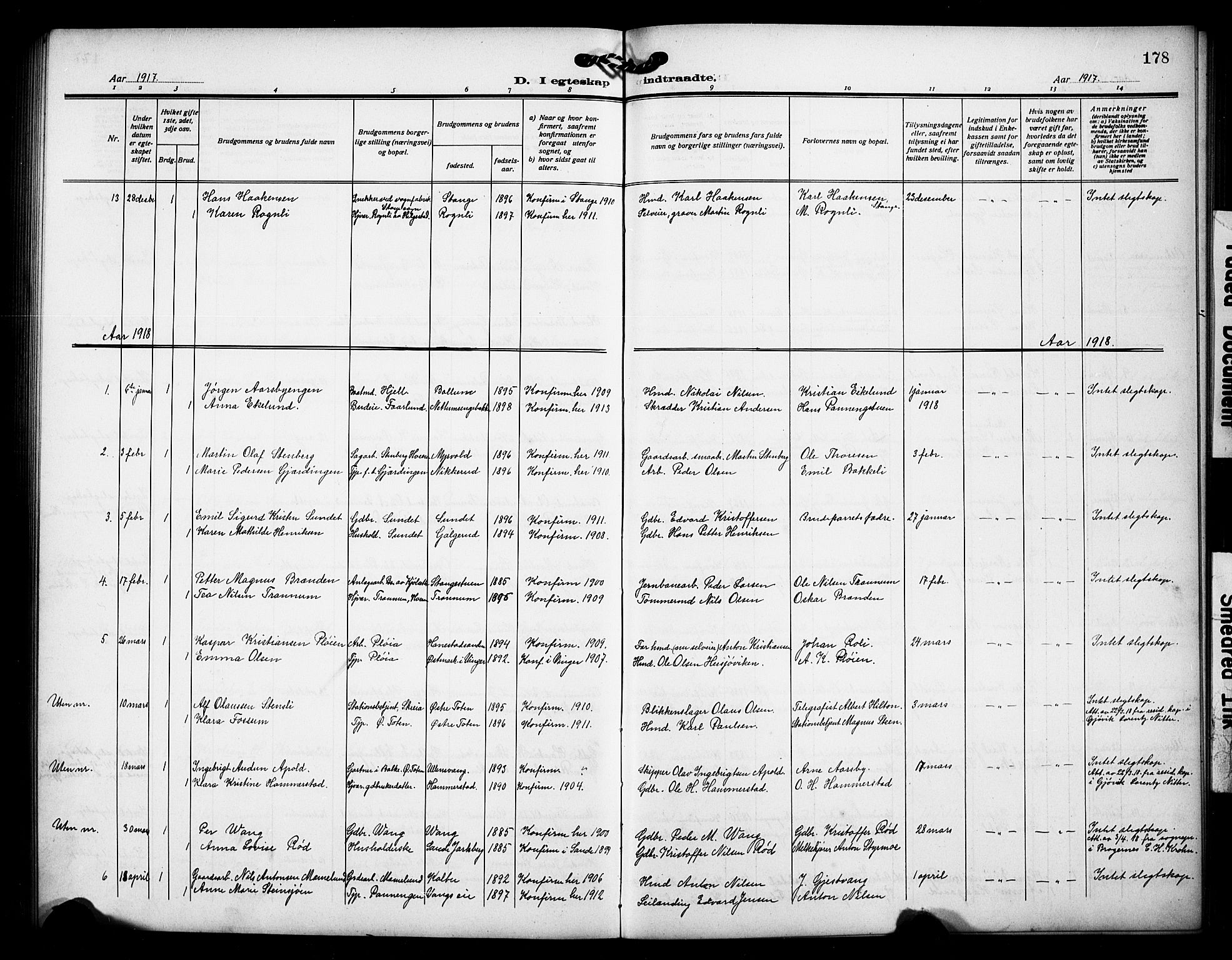 Østre Toten prestekontor, AV/SAH-PREST-104/H/Ha/Hab/L0008: Parish register (copy) no. 8, 1913-1929, p. 178