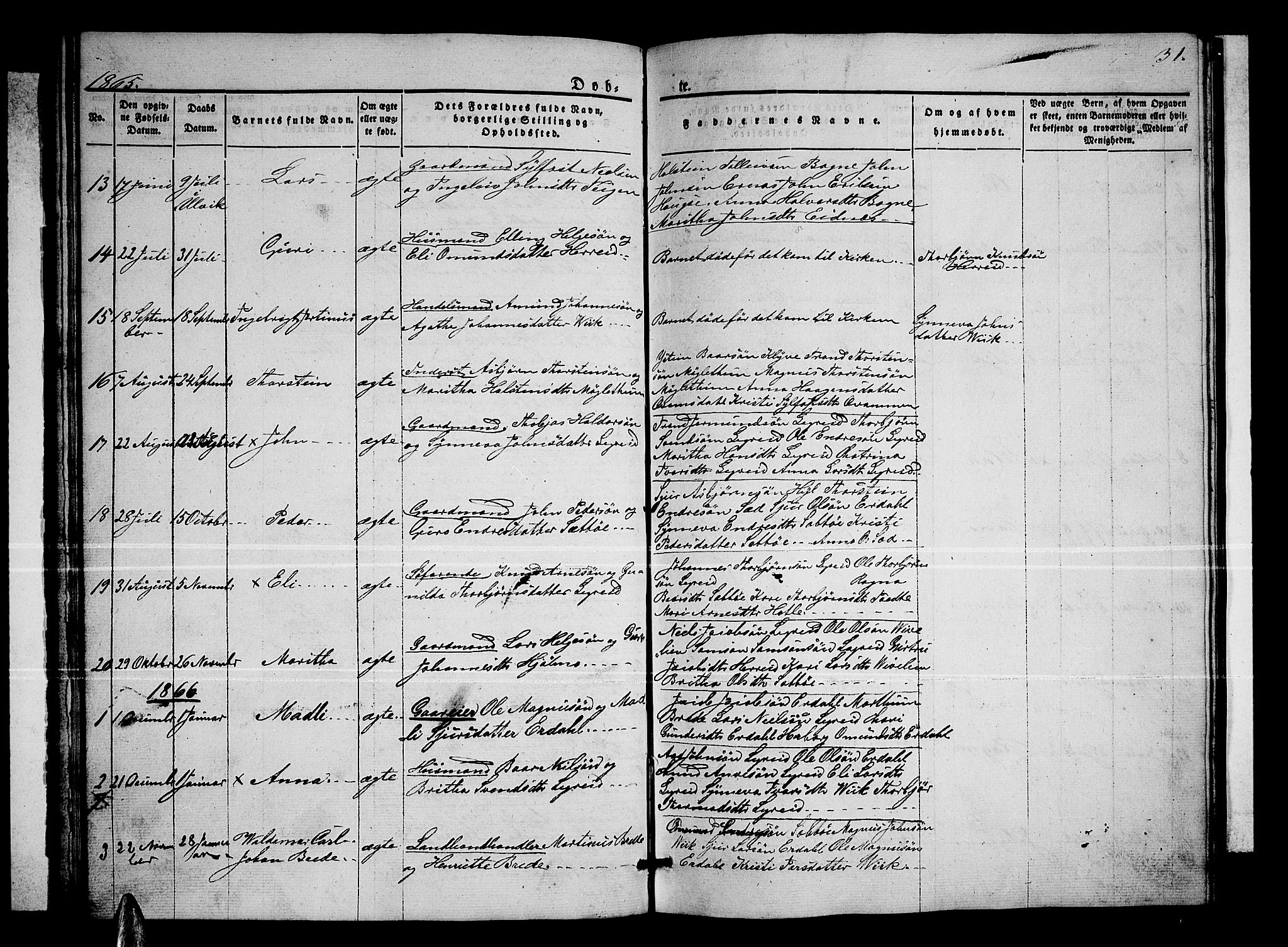 Ullensvang sokneprestembete, SAB/A-78701/H/Hab: Parish register (copy) no. C 1, 1855-1871, p. 31