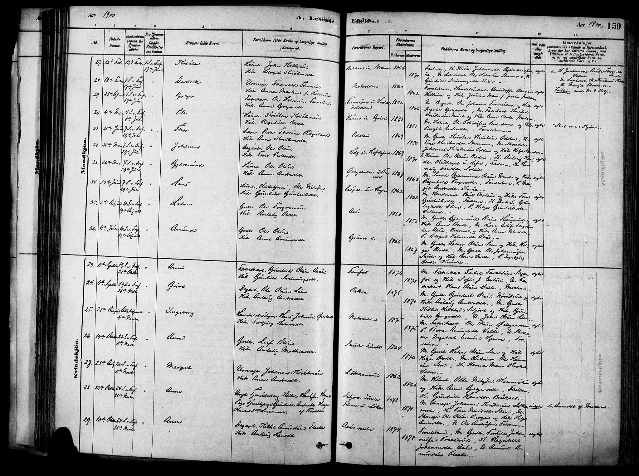 Heddal kirkebøker, AV/SAKO-A-268/F/Fa/L0008: Parish register (official) no. I 8, 1878-1903, p. 159