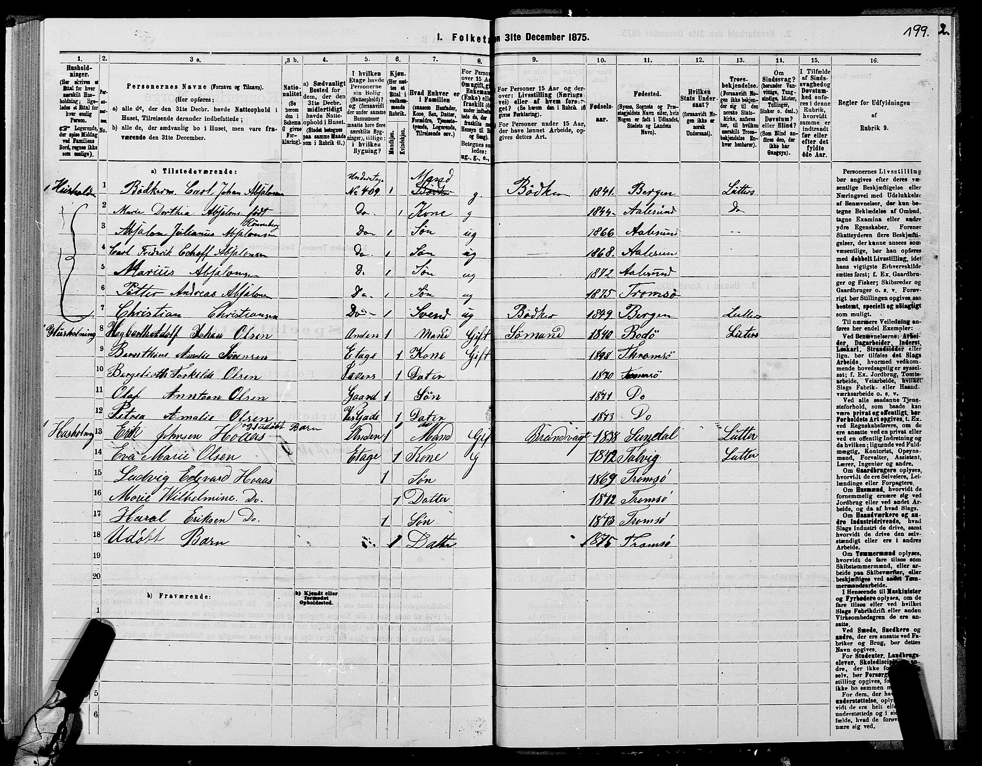 SATØ, 1875 census for 1902P Tromsø, 1875, p. 3199