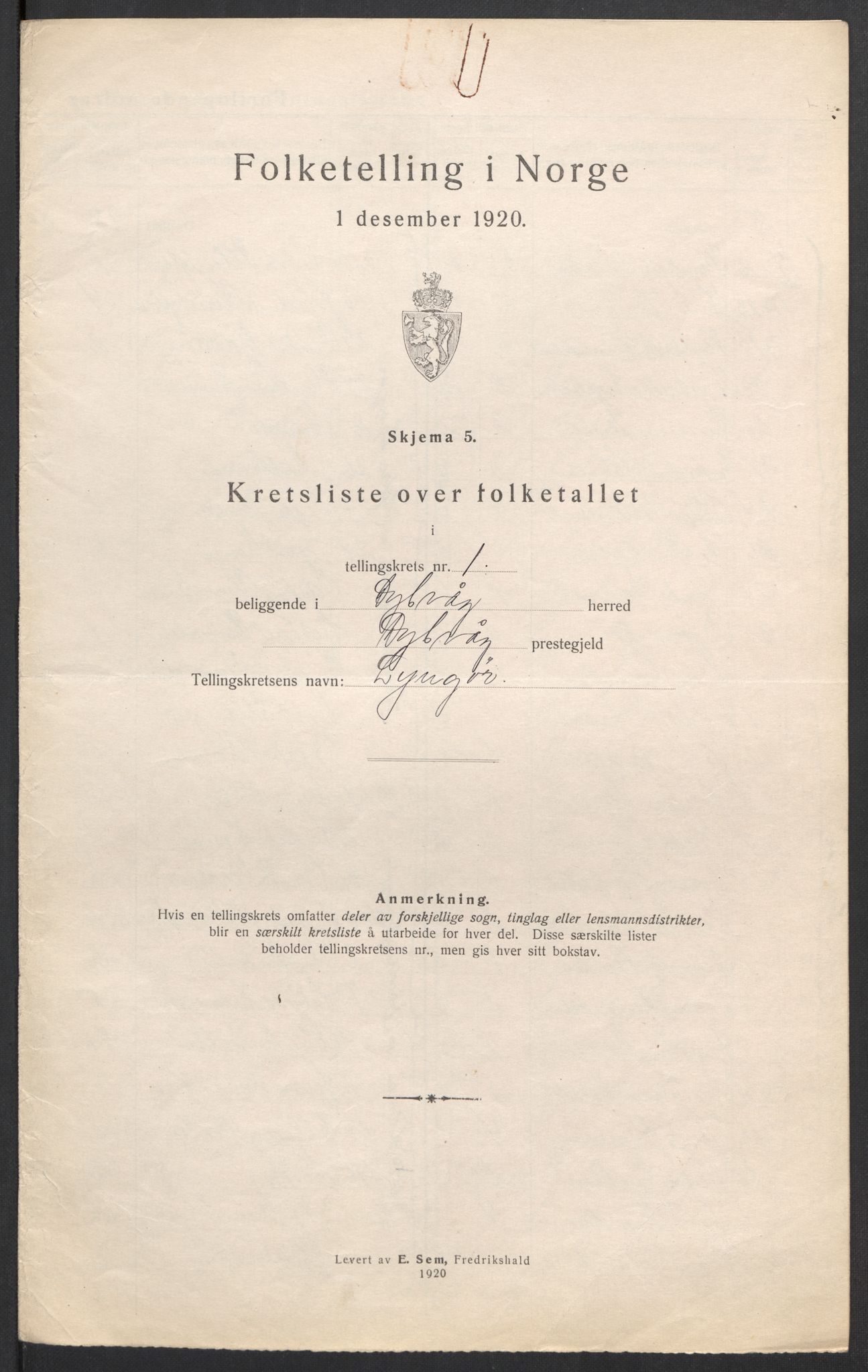 SAK, 1920 census for Dypvåg, 1920, p. 6