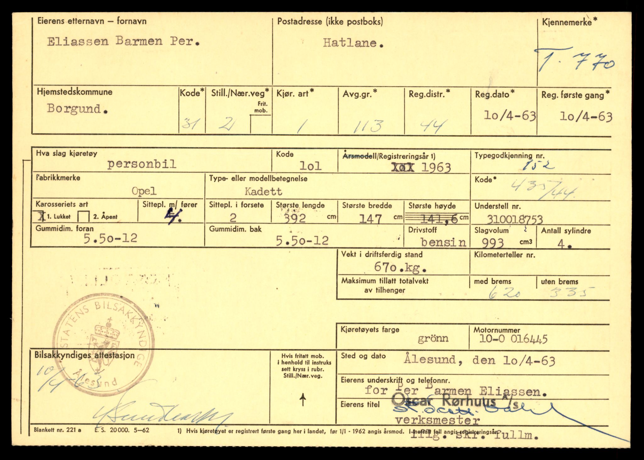 Møre og Romsdal vegkontor - Ålesund trafikkstasjon, SAT/A-4099/F/Fe/L0008: Registreringskort for kjøretøy T 747 - T 894, 1927-1998, p. 739