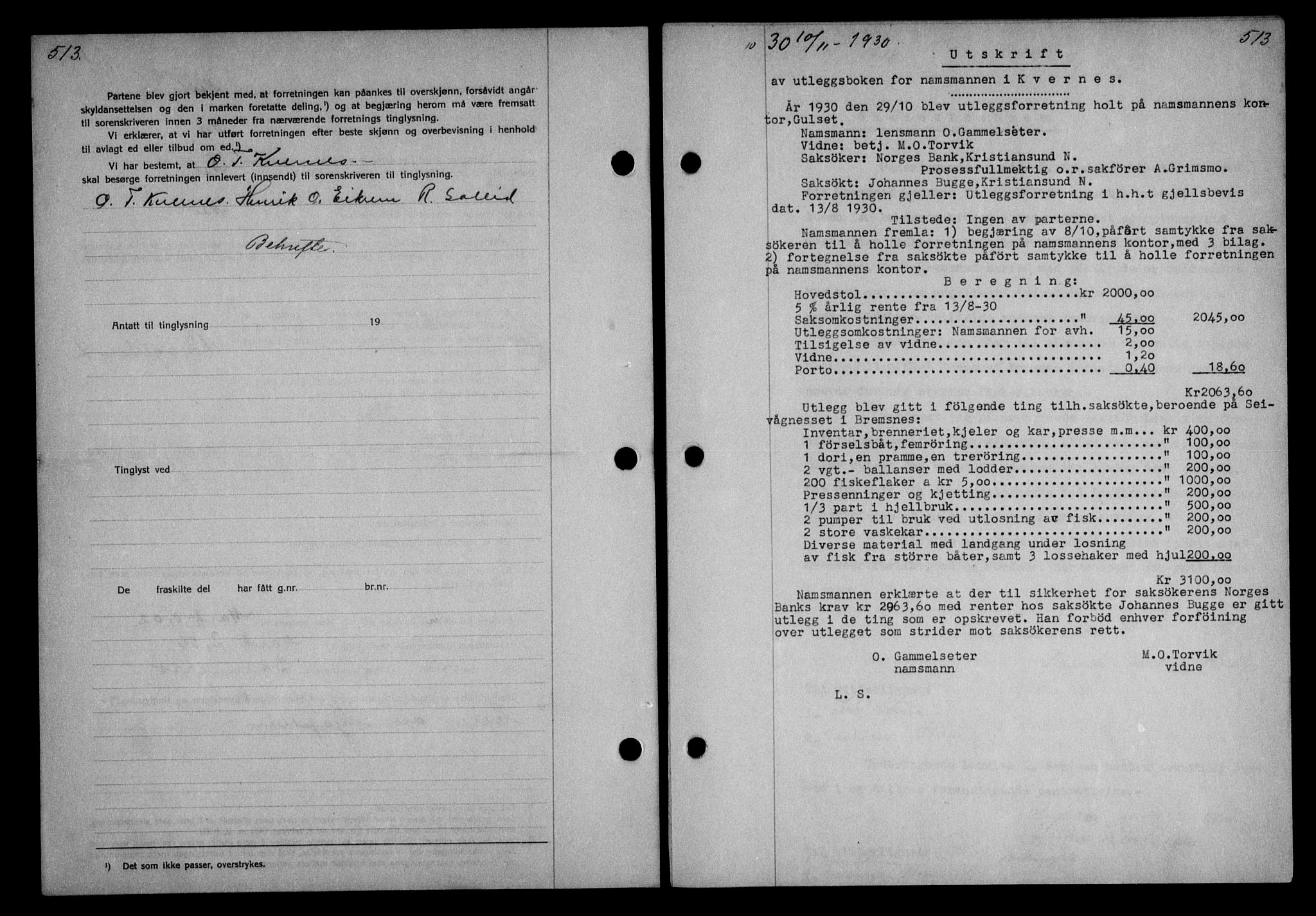 Nordmøre sorenskriveri, AV/SAT-A-4132/1/2/2Ca/L0070: Mortgage book no. 60, 1930-1930, Deed date: 10.11.1930