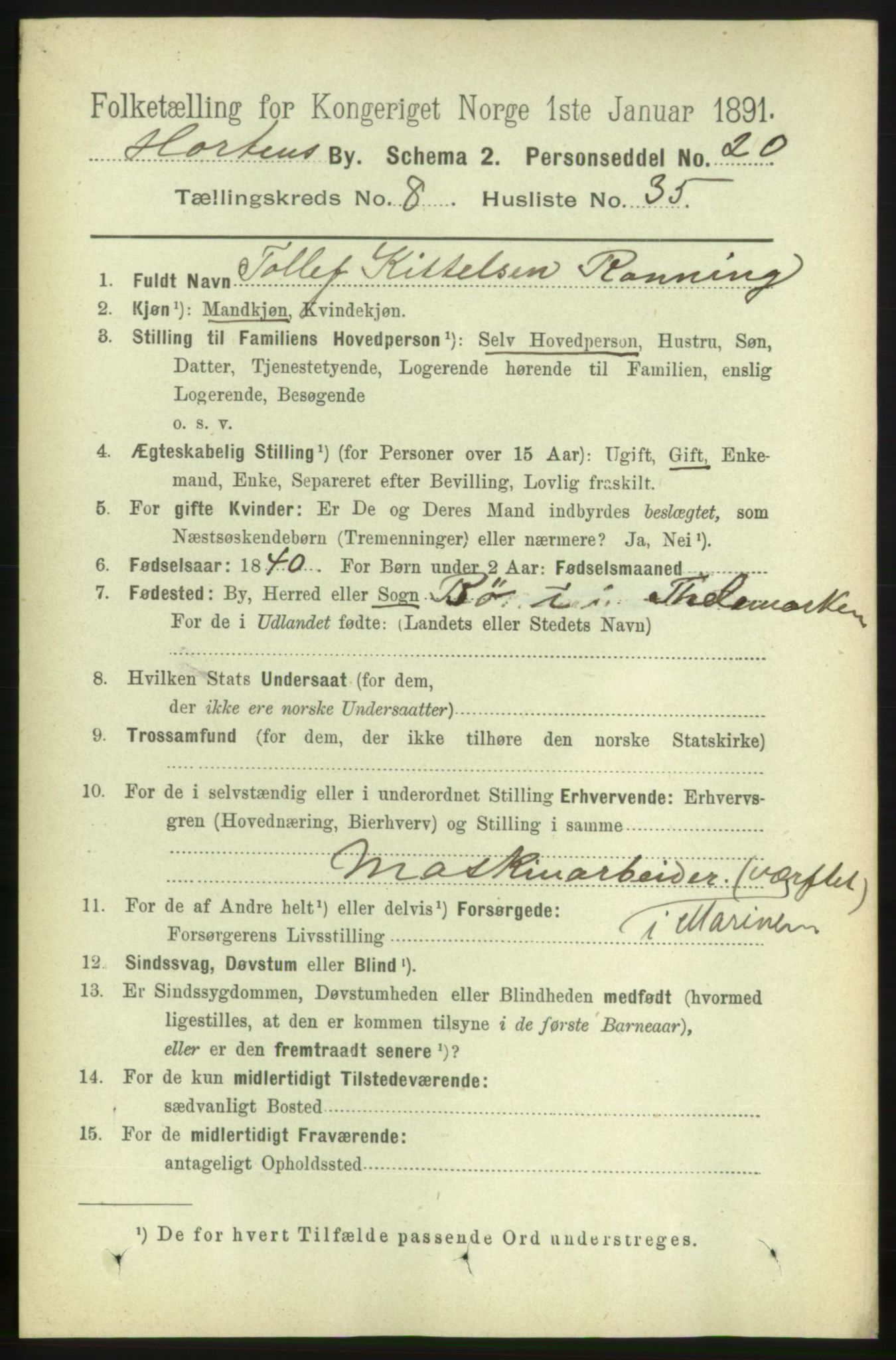 RA, 1891 census for 0703 Horten, 1891, p. 5337