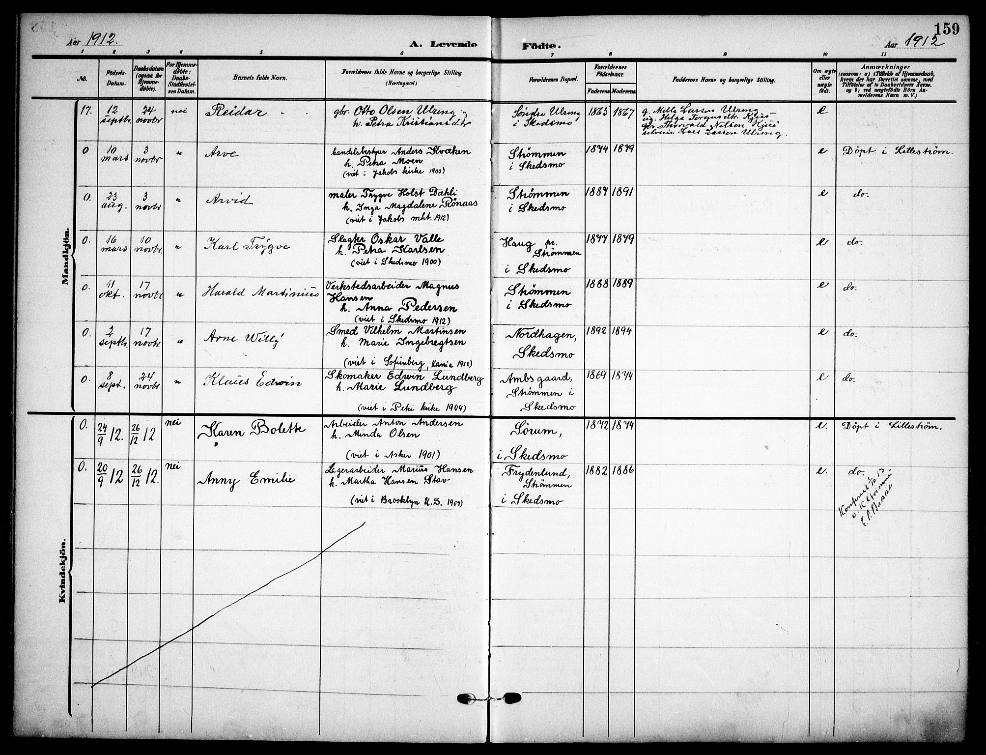 Skedsmo prestekontor Kirkebøker, AV/SAO-A-10033a/F/Fa/L0015: Parish register (official) no. I 15, 1902-1917, p. 159