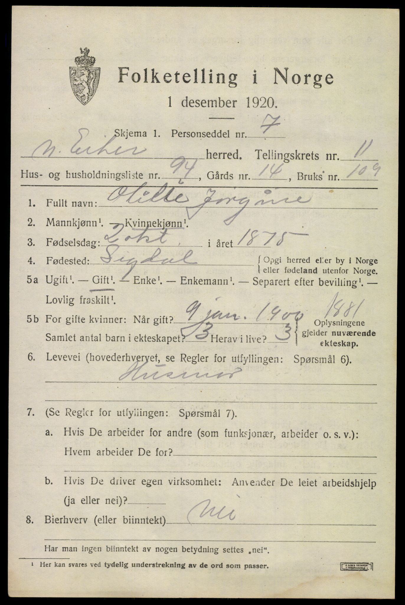 SAKO, 1920 census for Nedre Eiker, 1920, p. 12435