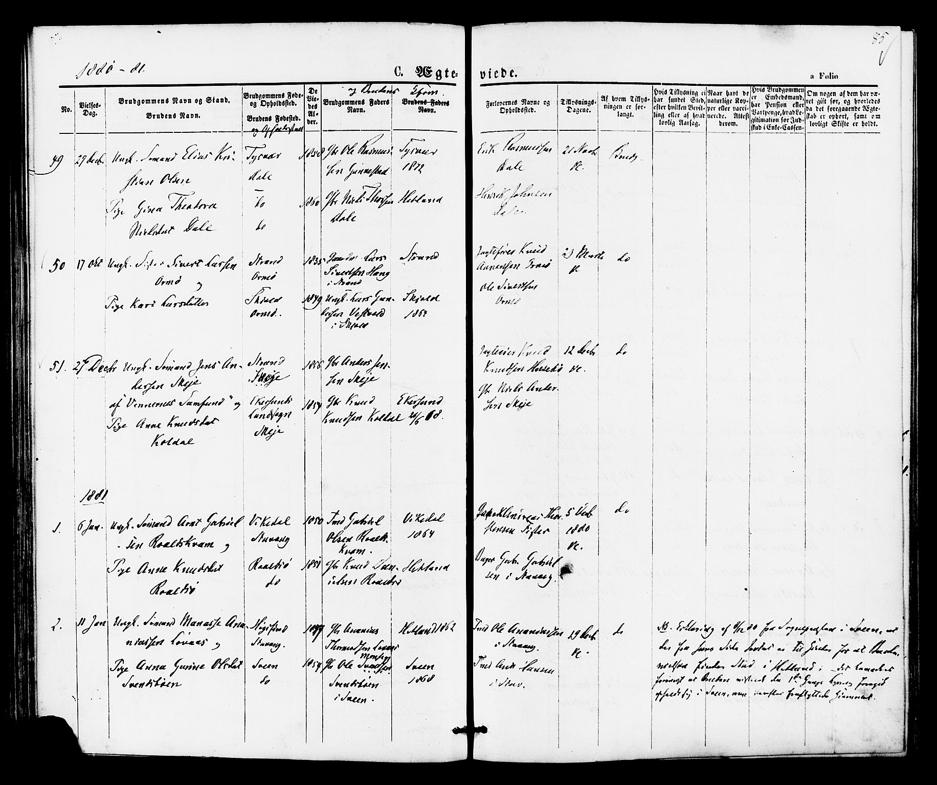 Hetland sokneprestkontor, SAST/A-101826/30/30BA/L0005: Parish register (official) no. A 5, 1869-1884, p. 85