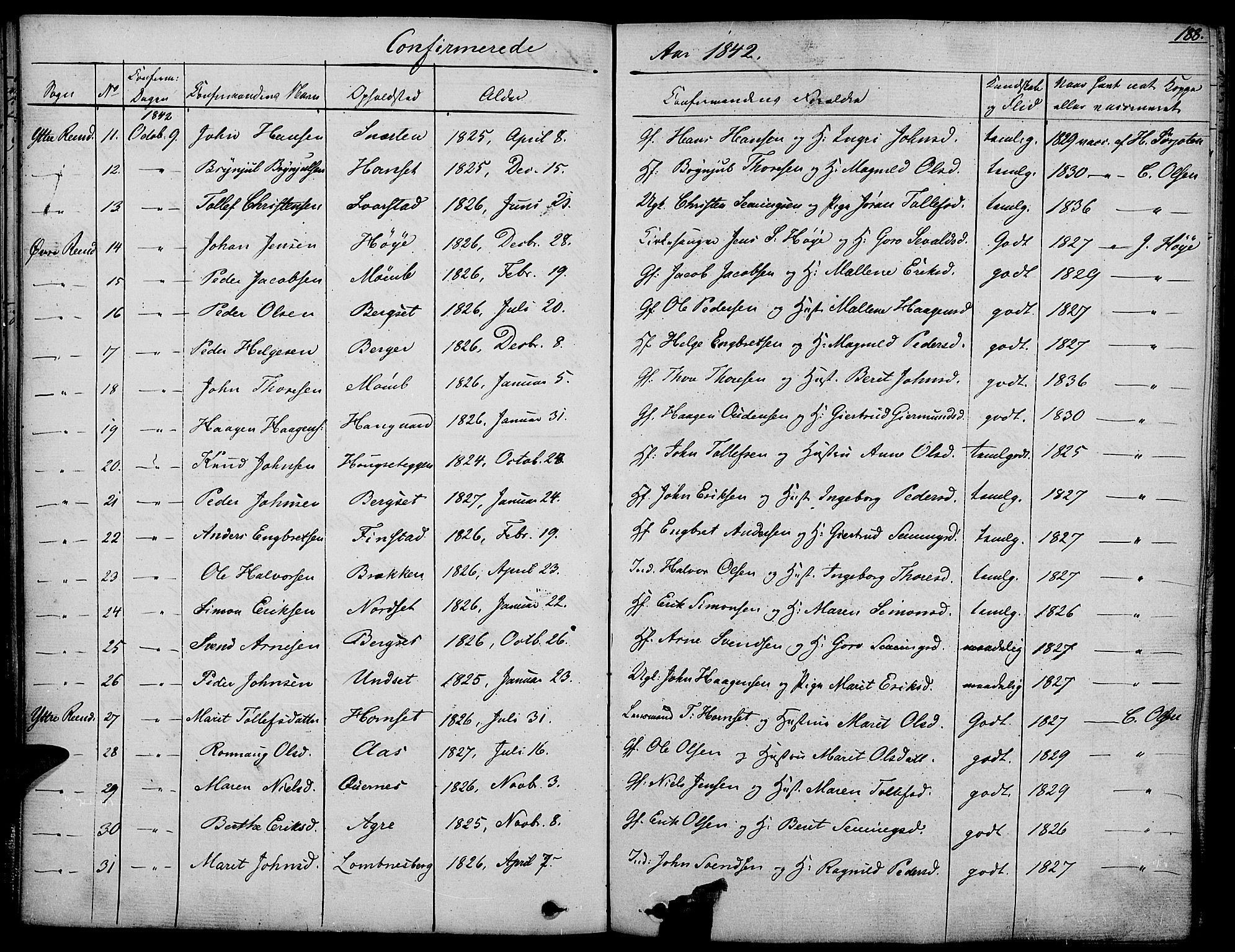 Rendalen prestekontor, AV/SAH-PREST-054/H/Ha/Haa/L0004: Parish register (official) no. 4, 1829-1852, p. 188