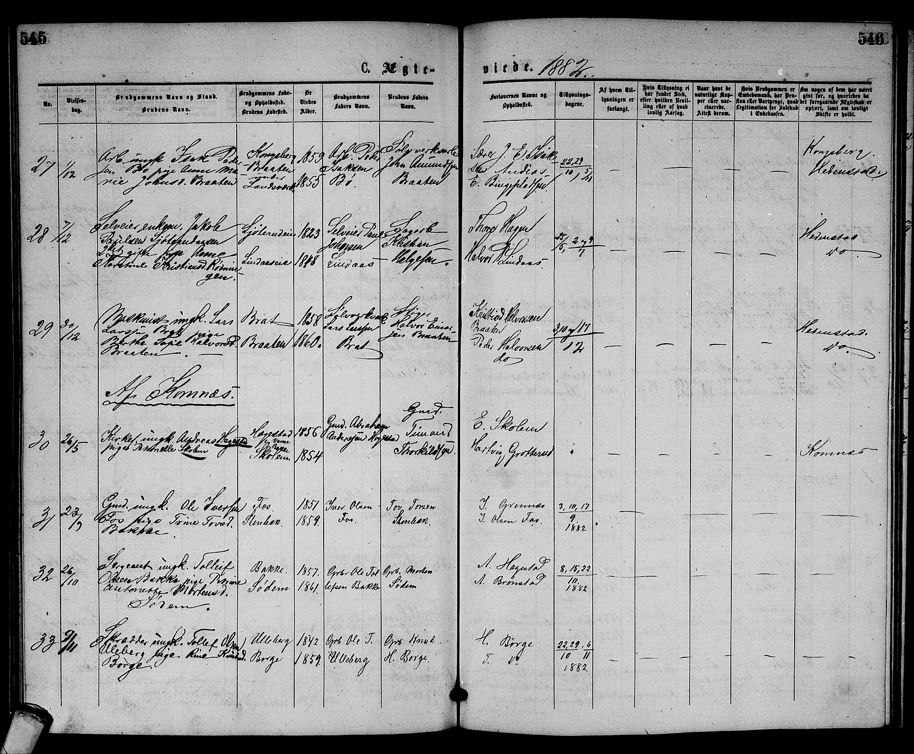 Sandsvær kirkebøker, AV/SAKO-A-244/G/Gb/L0001: Parish register (copy) no. II 1, 1874-1885, p. 545-546