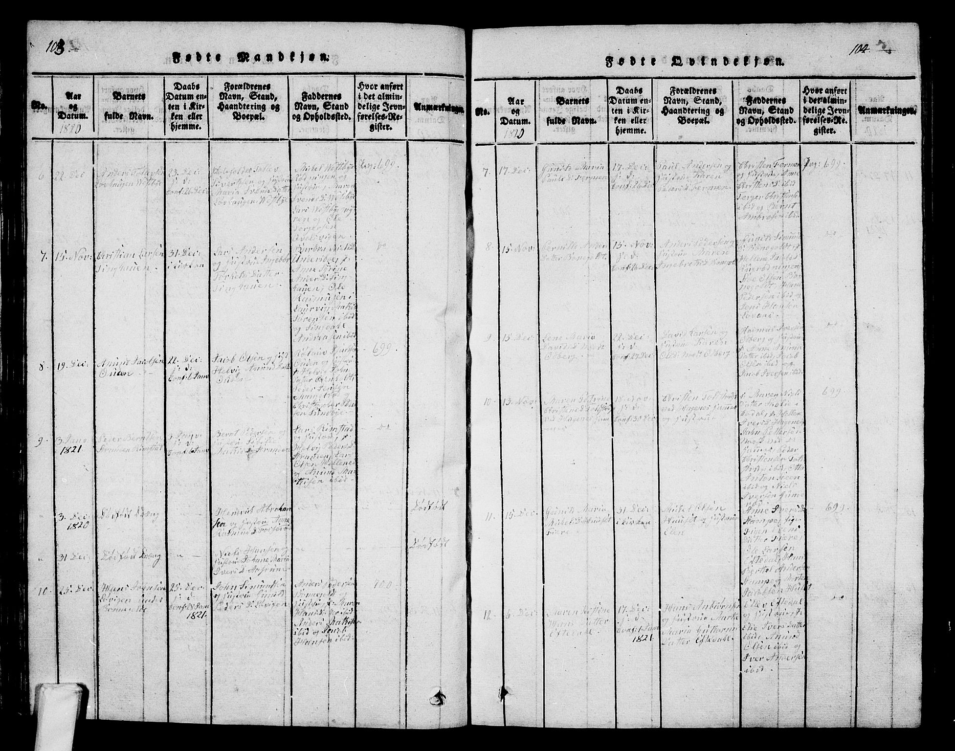 Hedrum kirkebøker, AV/SAKO-A-344/G/Ga/L0003: Parish register (copy) no. I 3, 1817-1835, p. 103-104