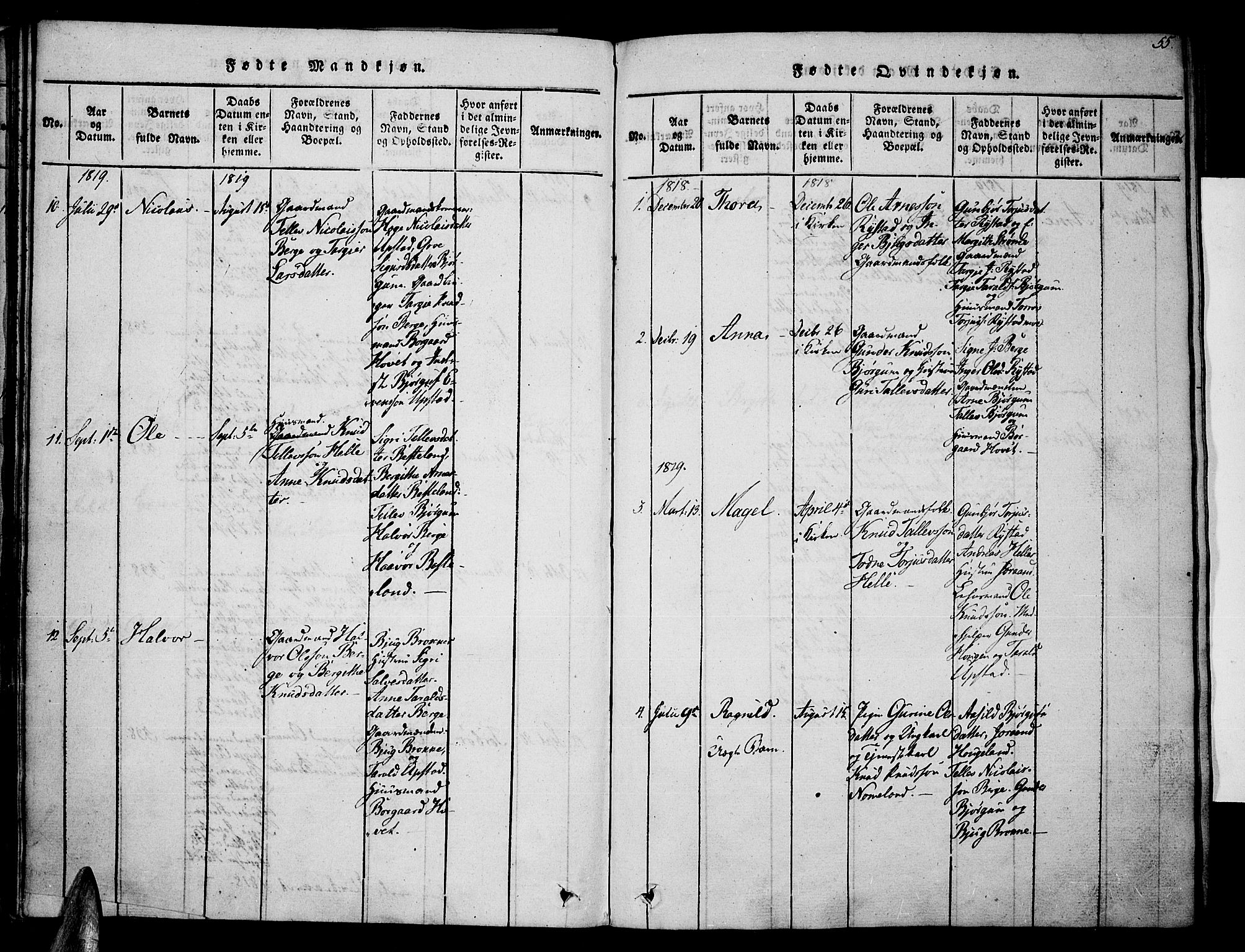 Valle sokneprestkontor, SAK/1111-0044/F/Fa/Fac/L0005: Parish register (official) no. A 5 /2, 1817-1831, p. 55