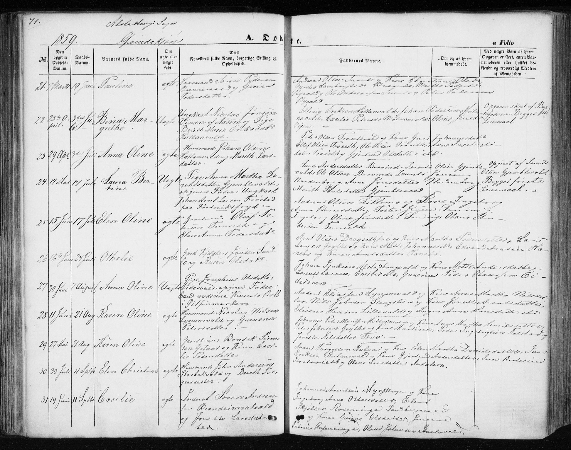 Ministerialprotokoller, klokkerbøker og fødselsregistre - Nord-Trøndelag, AV/SAT-A-1458/717/L0154: Parish register (official) no. 717A07 /1, 1850-1862, p. 71