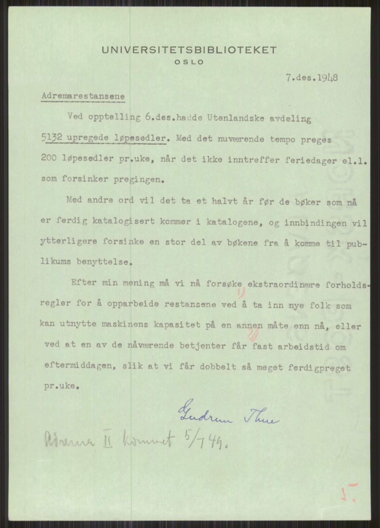 Universitetsbiblioteket i Oslo, AV/RA-S-4102/E/Ea/L0001: --, 1918-1956, p. 327