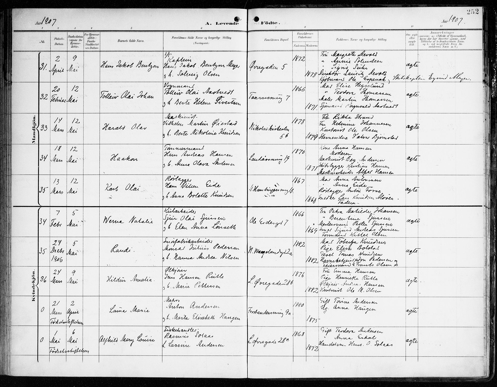 Korskirken sokneprestembete, SAB/A-76101/H/Haa/L0023: Parish register (official) no. B 9, 1899-1908, p. 252