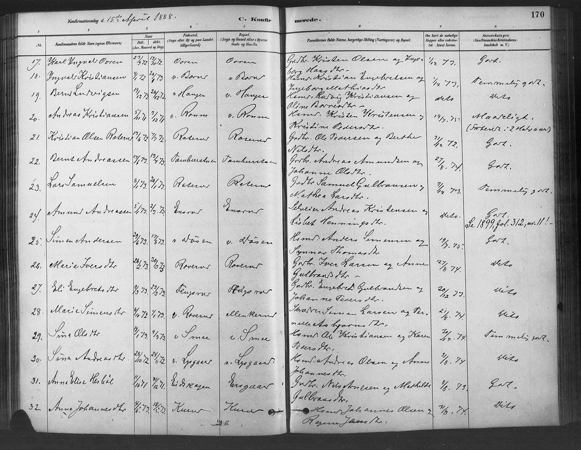 Fåberg prestekontor, SAH/PREST-086/H/Ha/Haa/L0009: Parish register (official) no. 9, 1879-1898, p. 170