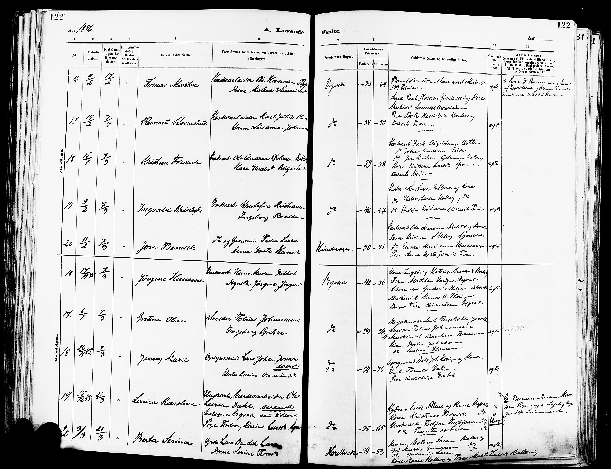 Avaldsnes sokneprestkontor, SAST/A -101851/H/Ha/Haa/L0014: Parish register (official) no. A 14, 1880-1889, p. 122