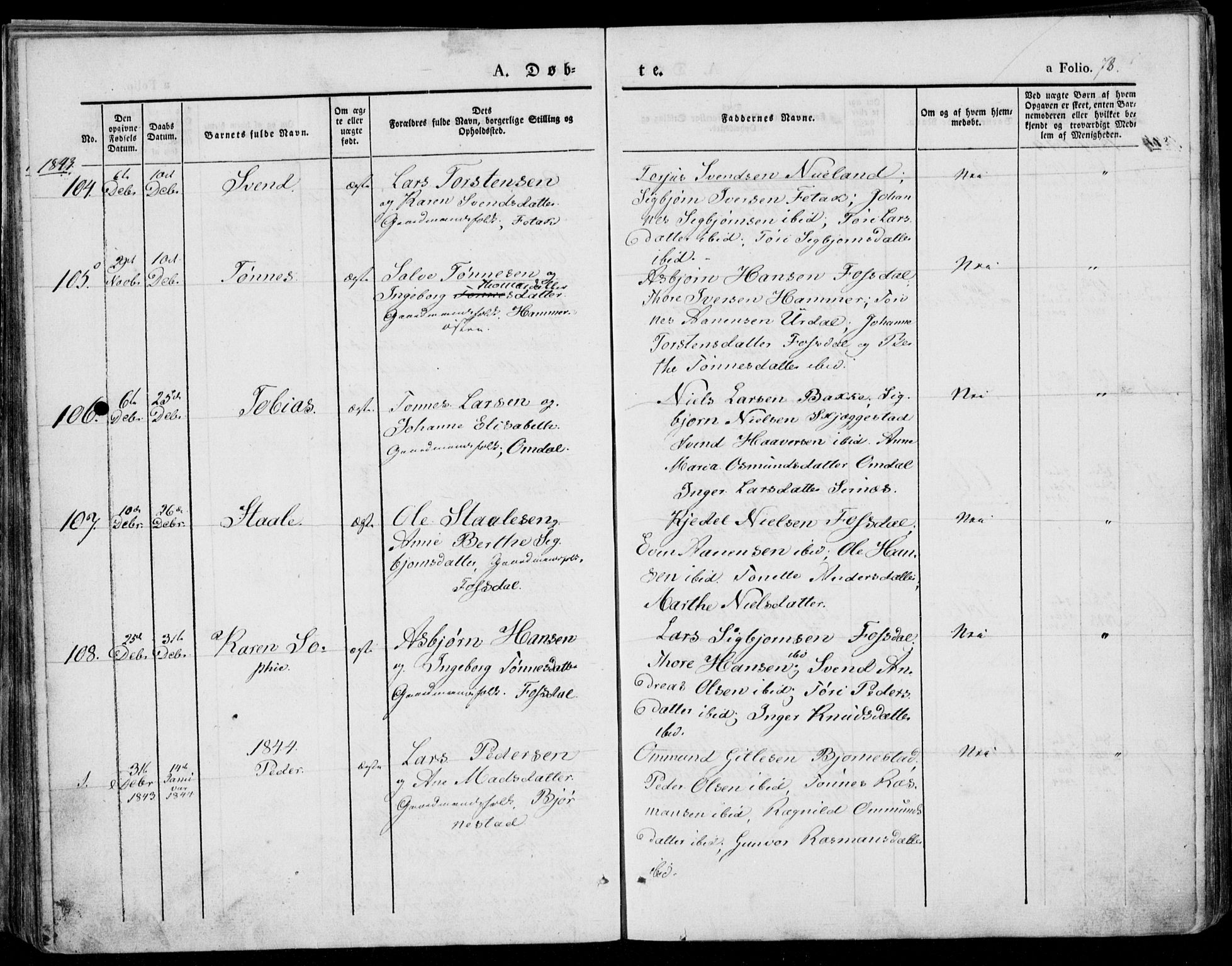 Bakke sokneprestkontor, SAK/1111-0002/F/Fa/Faa/L0004: Parish register (official) no. A 4, 1834-1846, p. 78