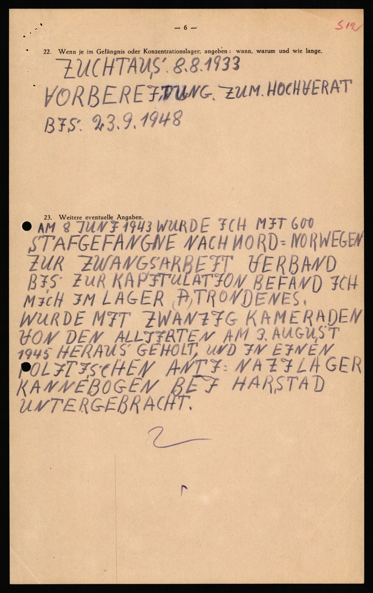 Forsvaret, Forsvarets overkommando II, AV/RA-RAFA-3915/D/Db/L0033: CI Questionaires. Tyske okkupasjonsstyrker i Norge. Tyskere., 1945-1946, p. 247